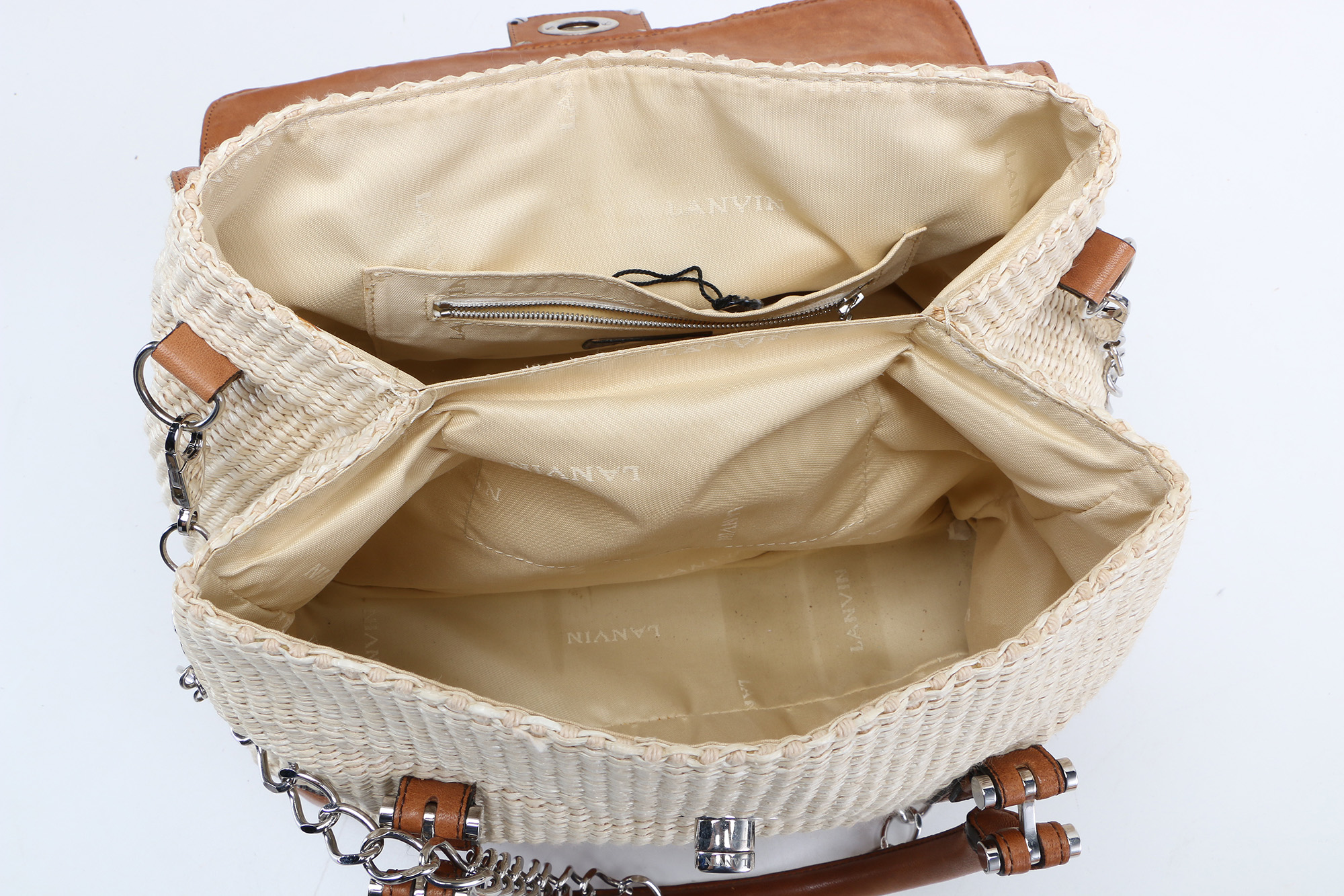 Lanvin Paris Sac Montero Woven and Leather Handbag