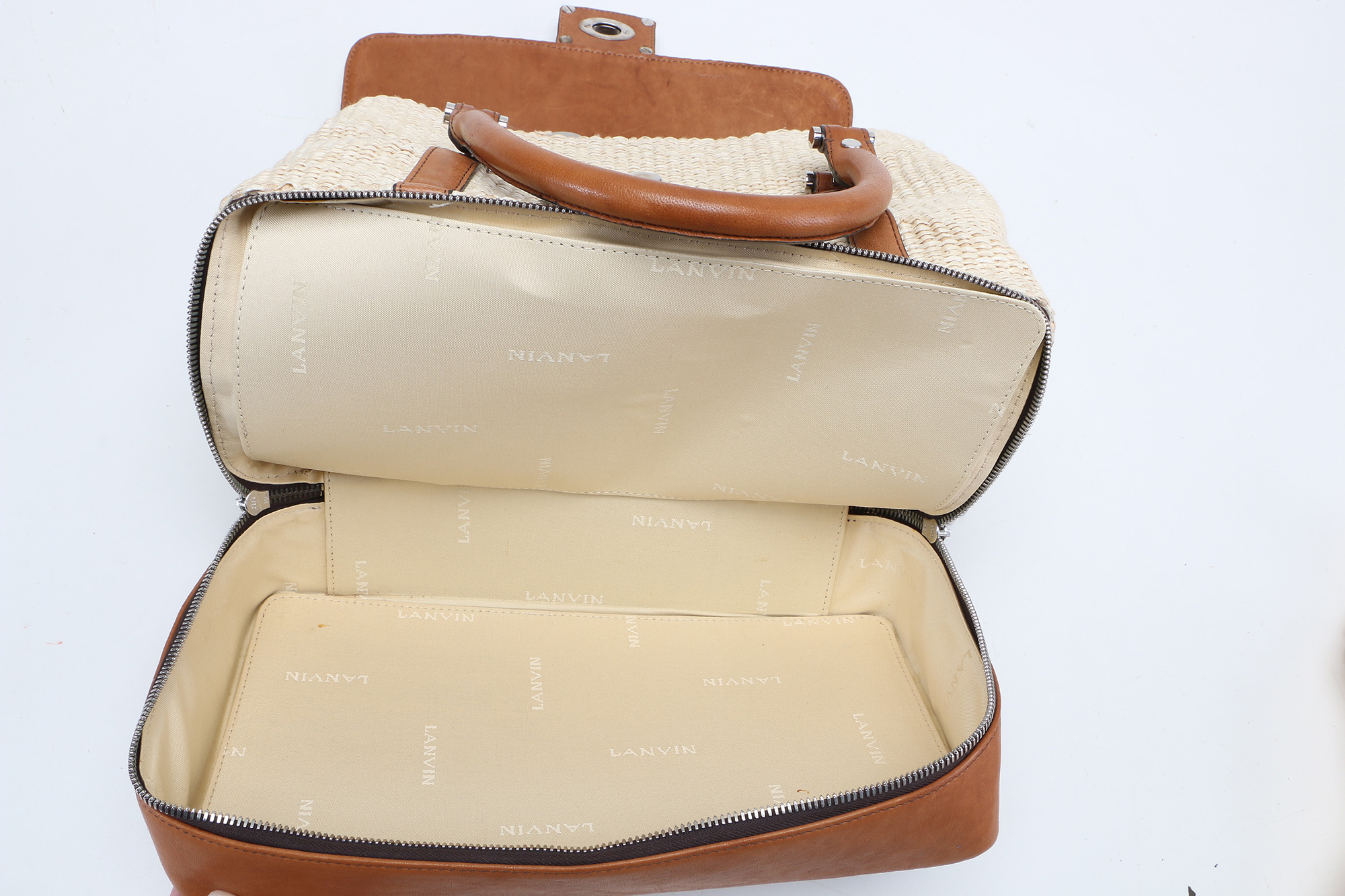 Lanvin Paris Sac Montero Woven and Leather Handbag