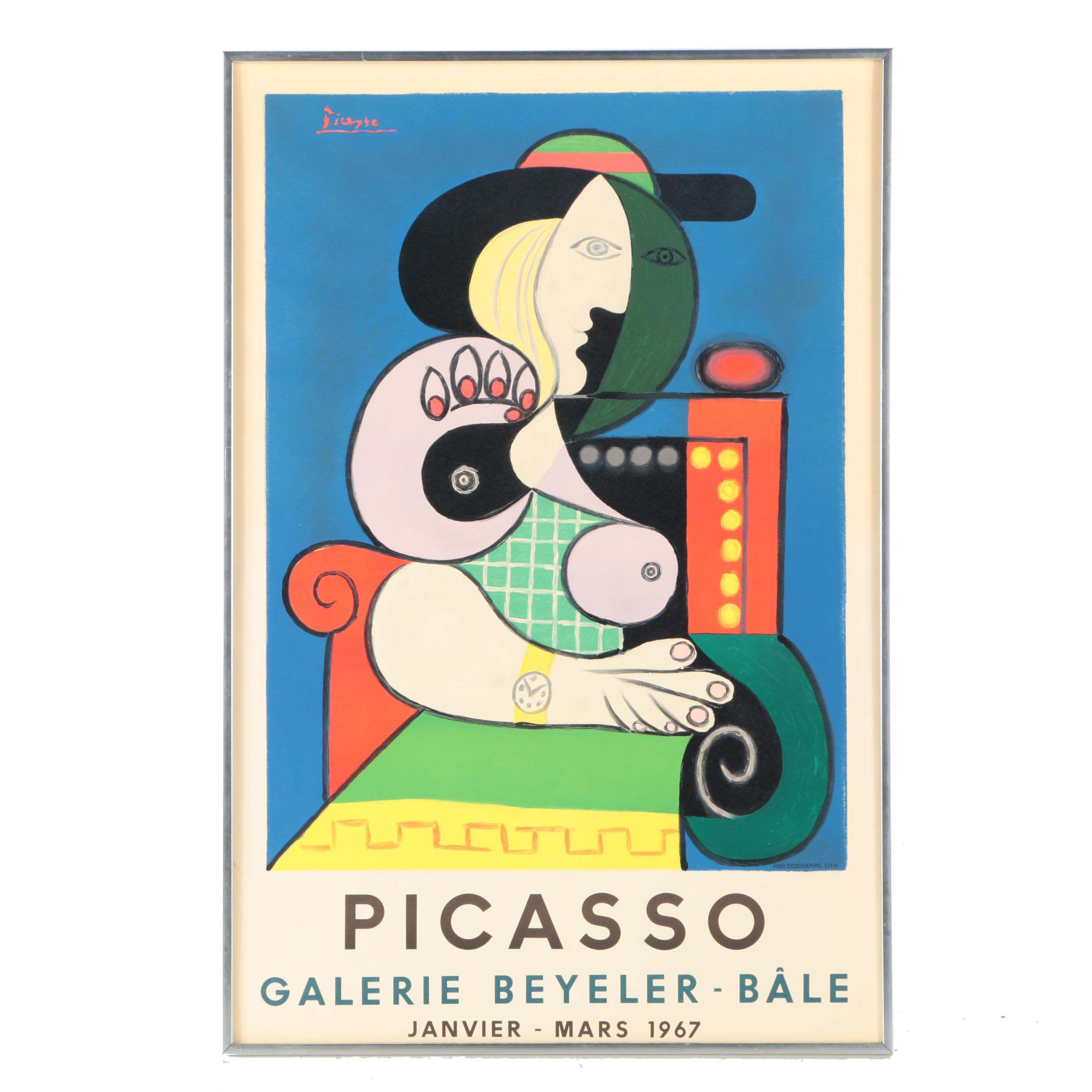 Galerie Beyeler 1967 Lithograph Poster After Pablo Picasso's "Seated Woman With Wrist Watch"