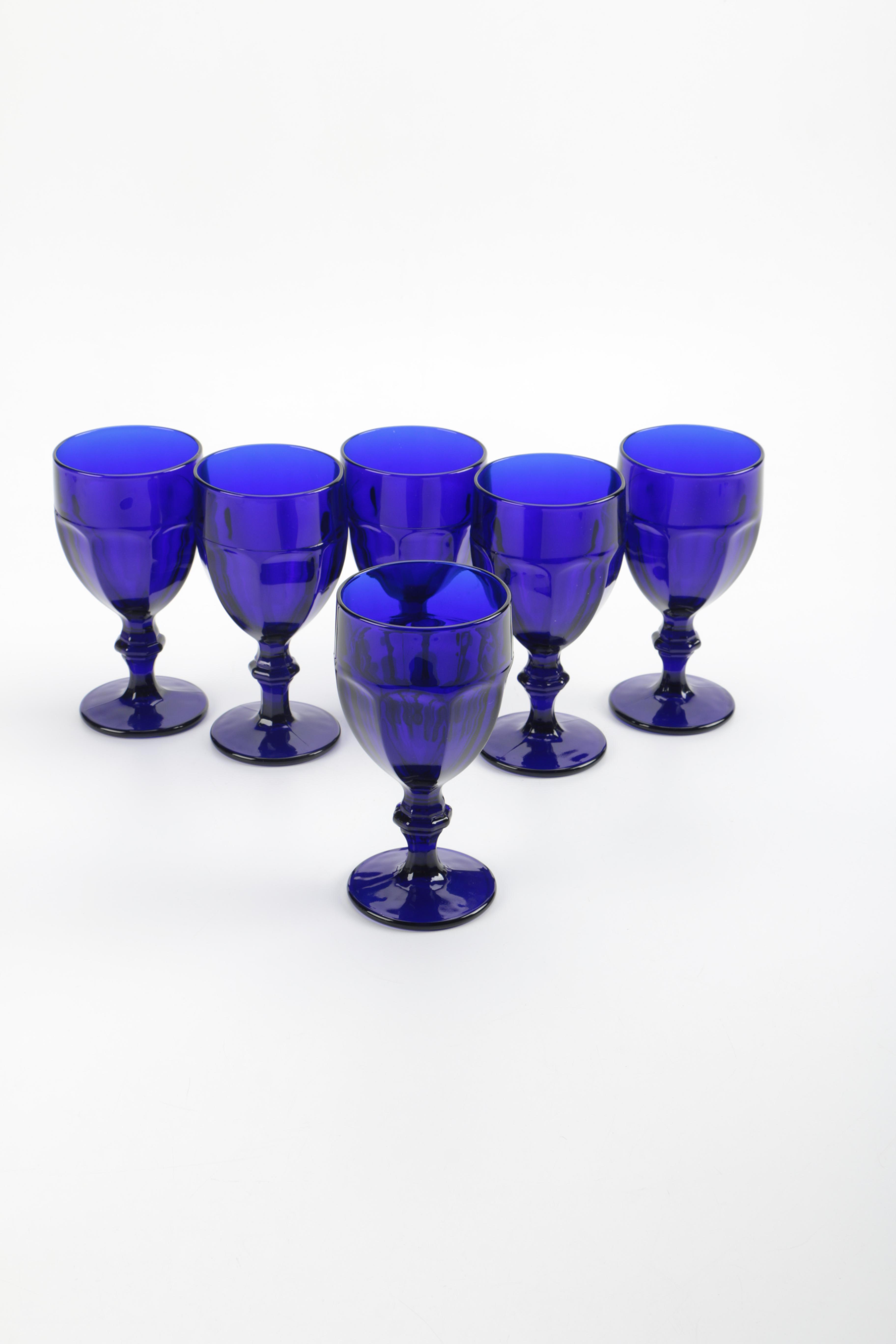 Set of Cobalt Blue Pressed Glass Goblets