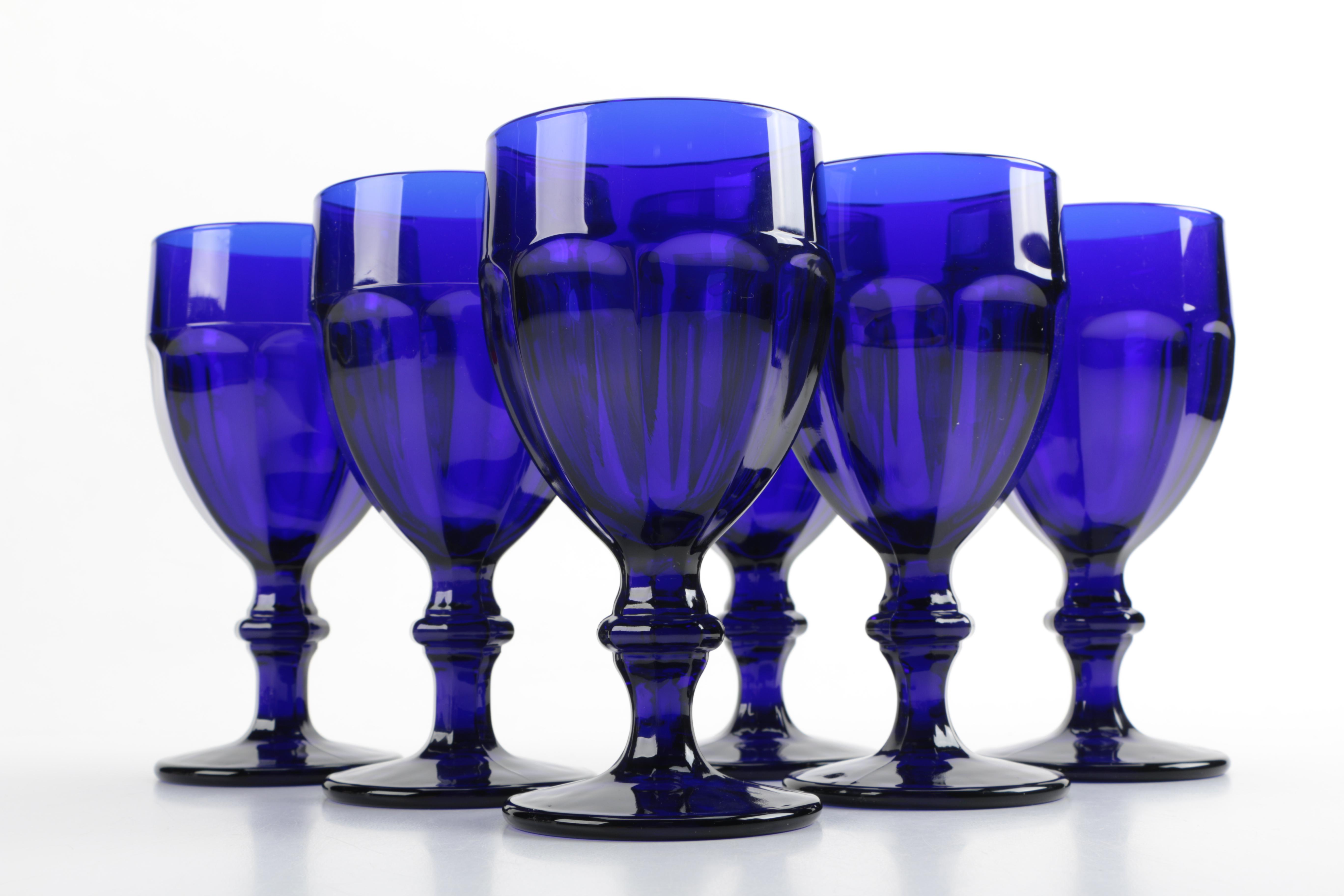 Set of Cobalt Blue Pressed Glass Goblets