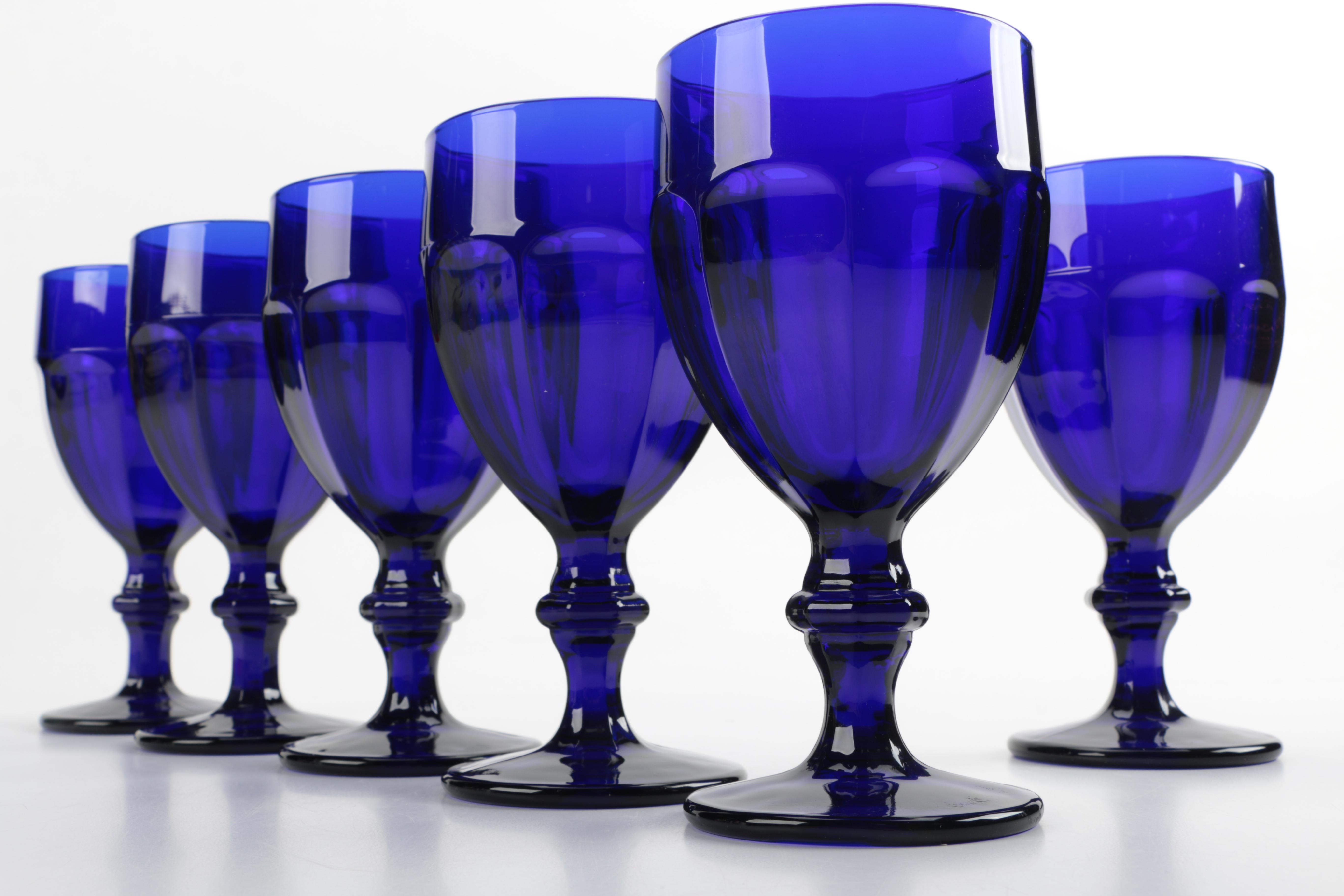 Set of Cobalt Blue Pressed Glass Goblets