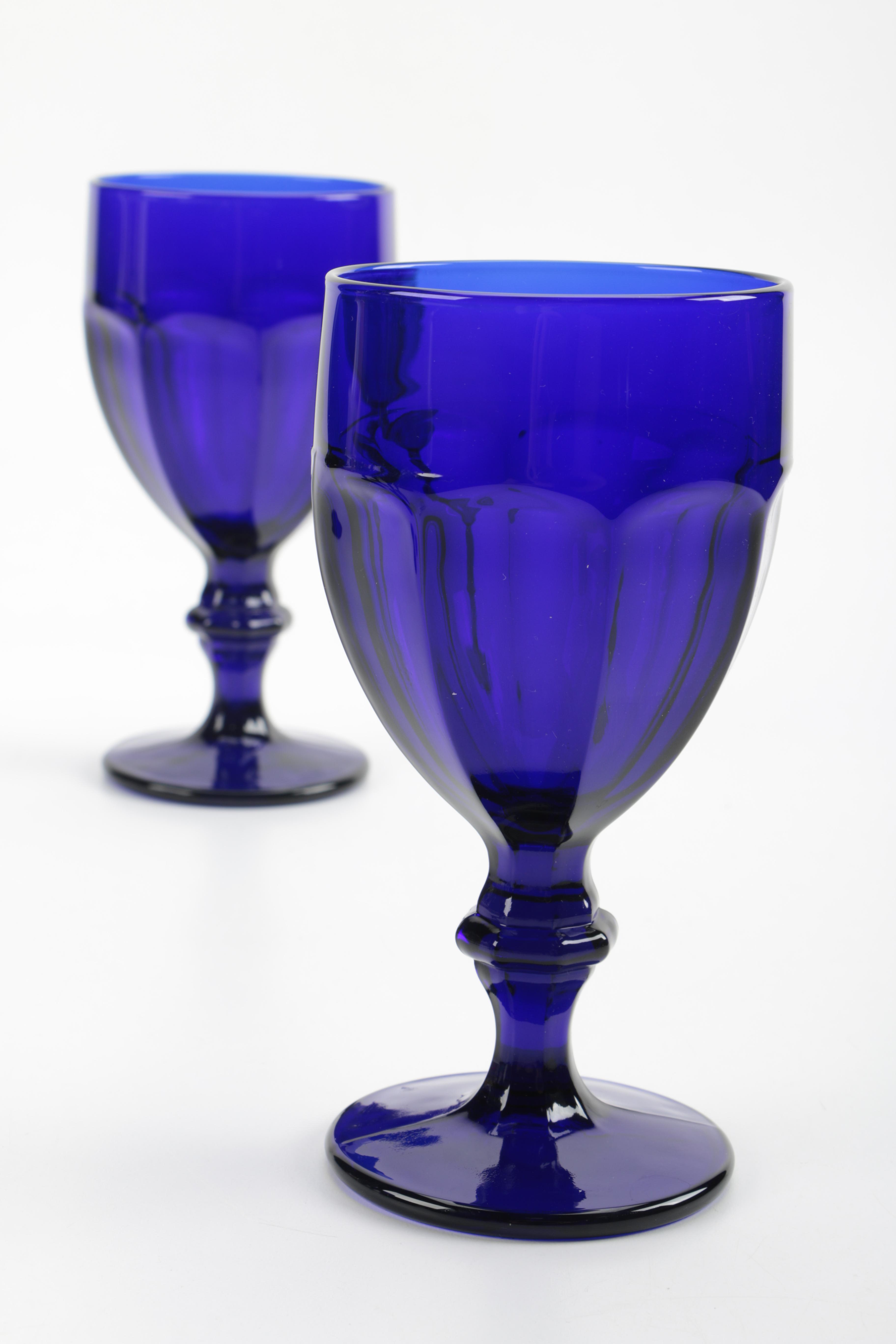 Set of Cobalt Blue Pressed Glass Goblets