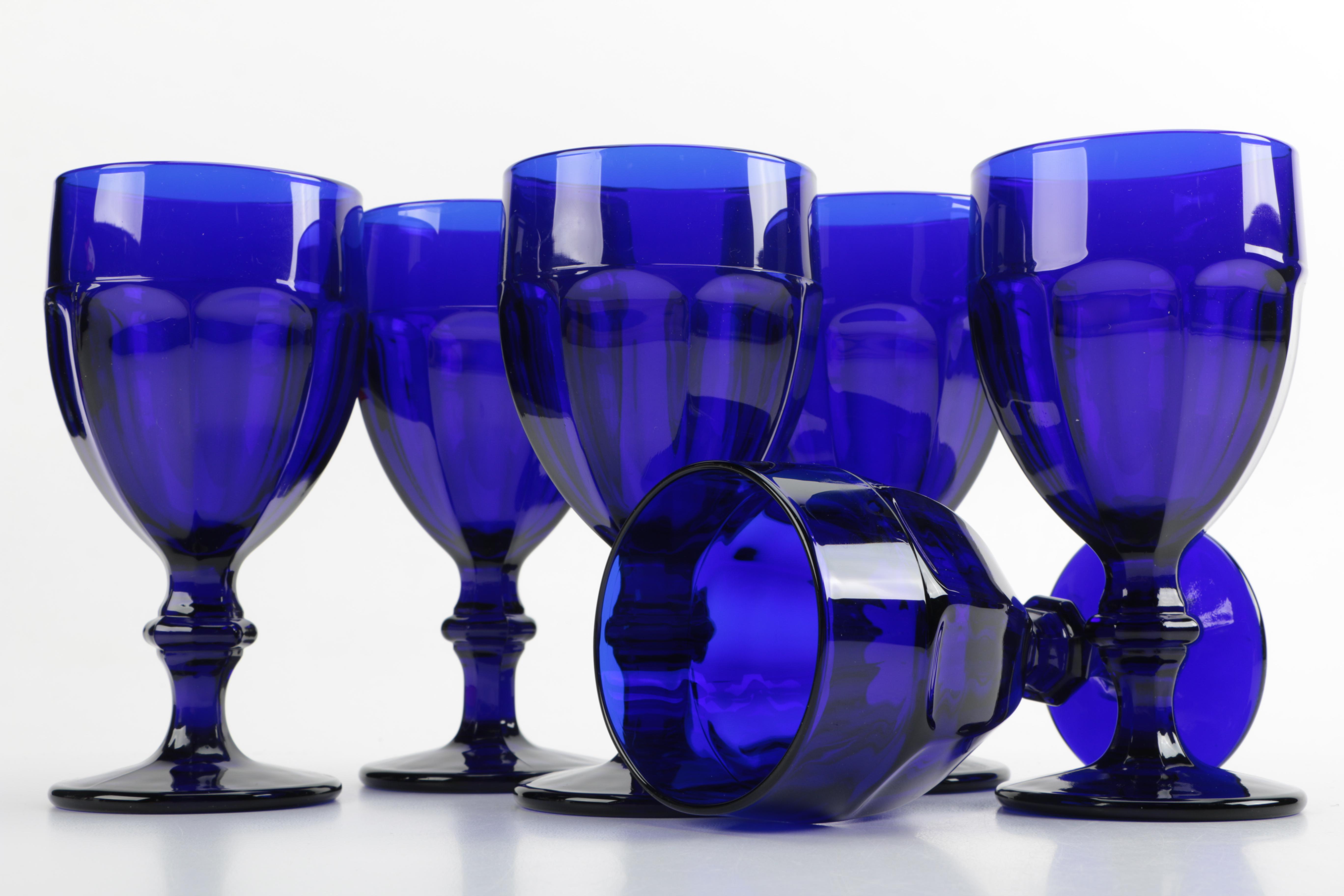 Set of Cobalt Blue Pressed Glass Goblets