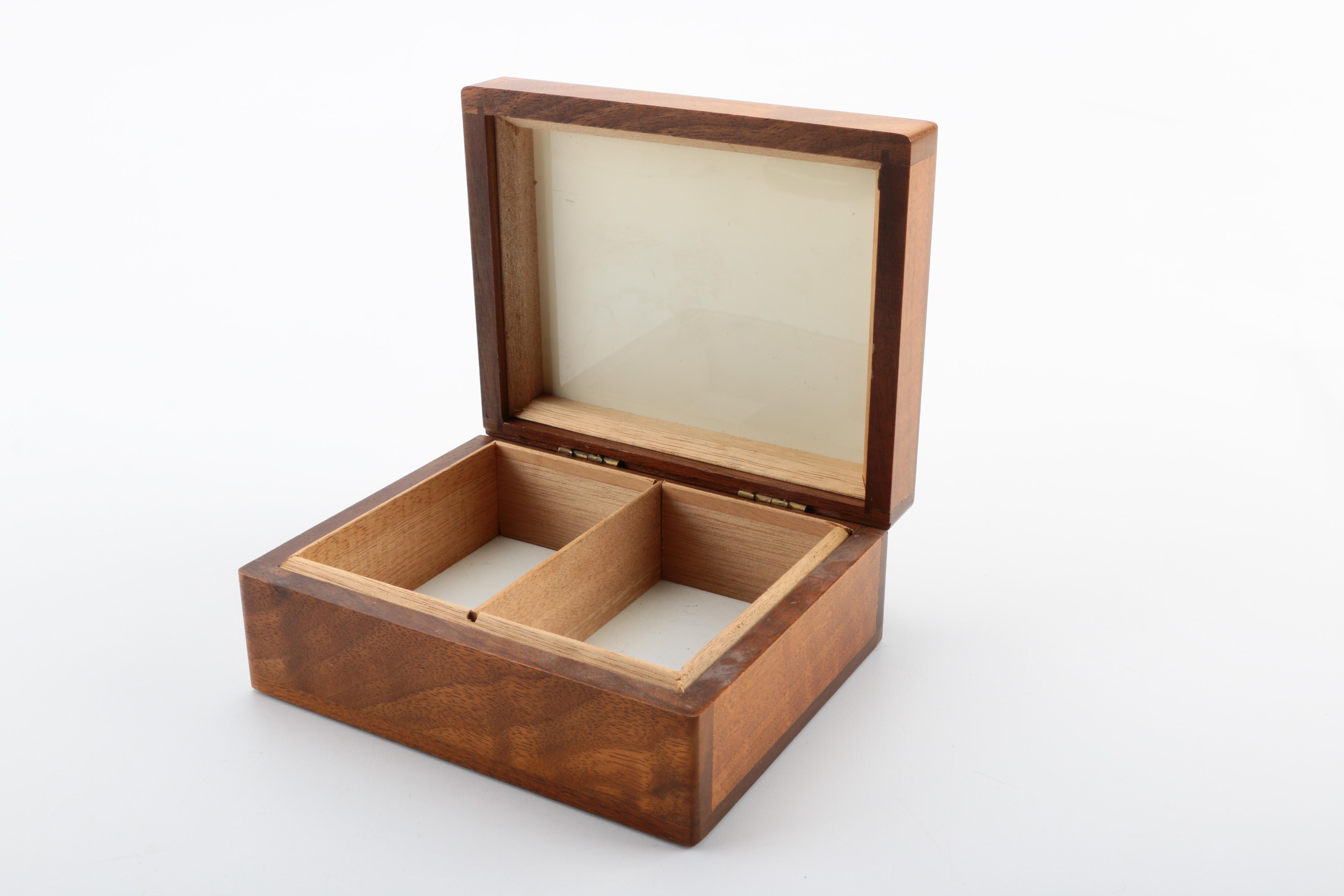 Wooden Jewelry Box With Assorted Costume Jewelry