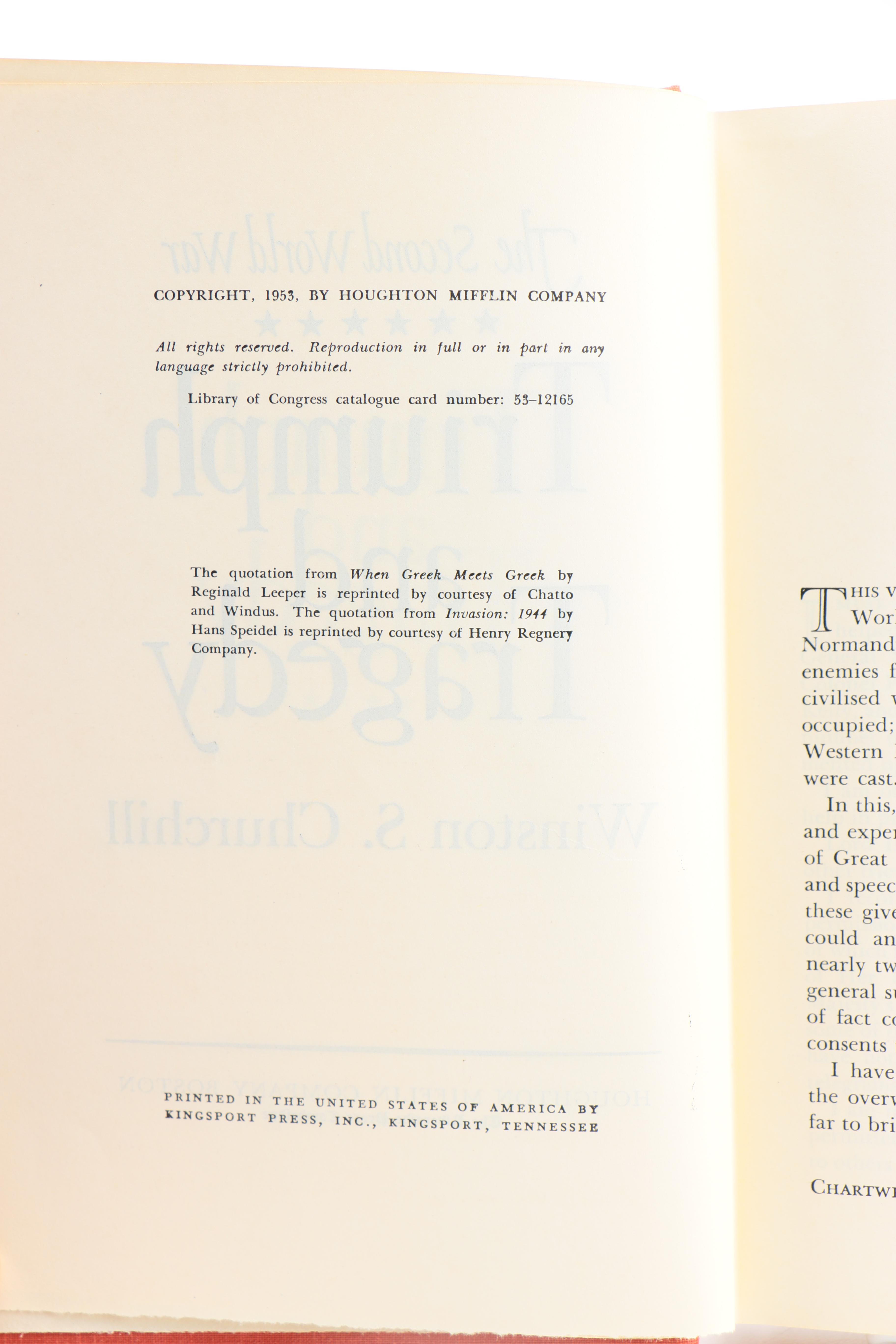 1950s First Edition Complete Set "The Second World War" by Winston Churchill