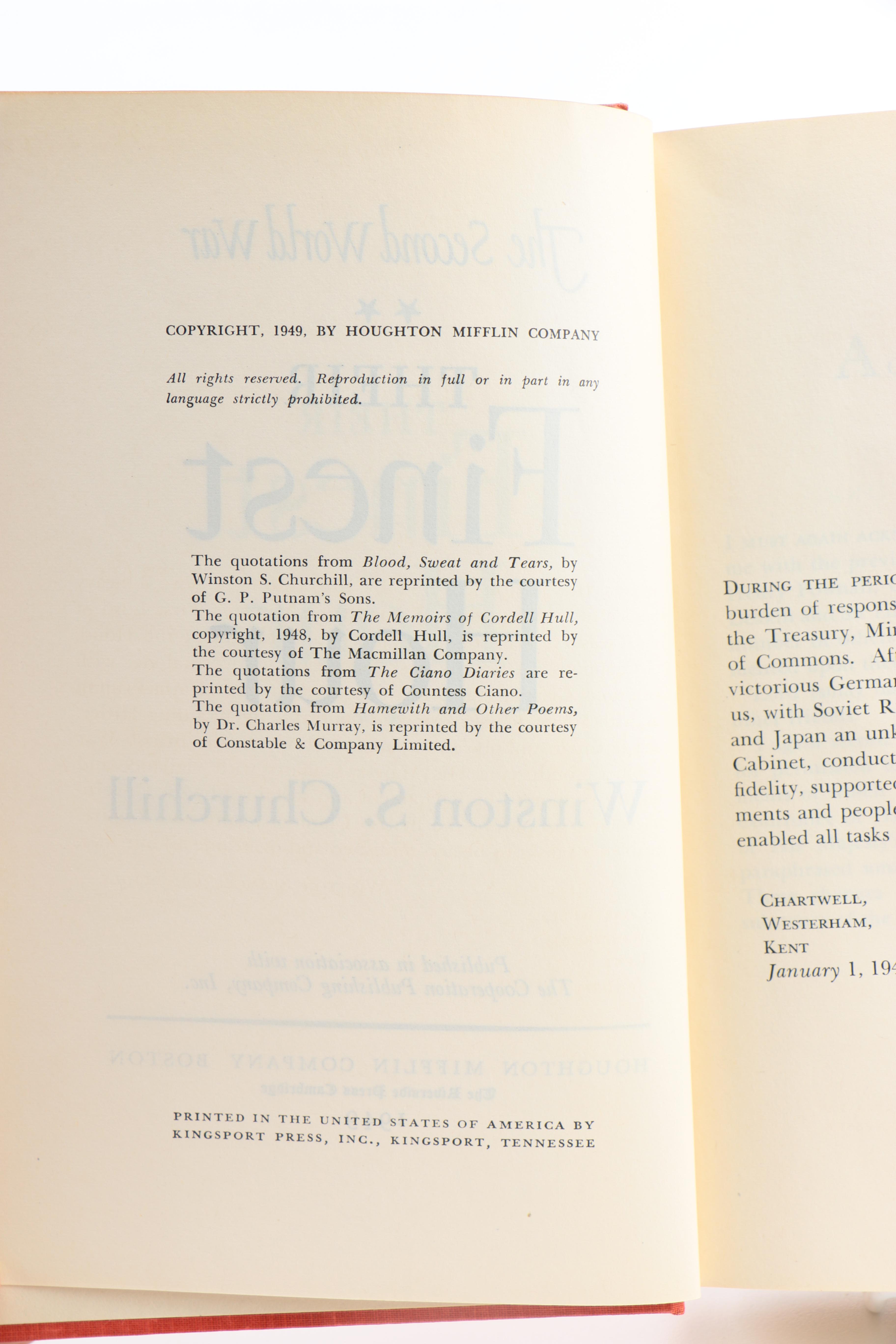 1950s First Edition Complete Set "The Second World War" by Winston Churchill