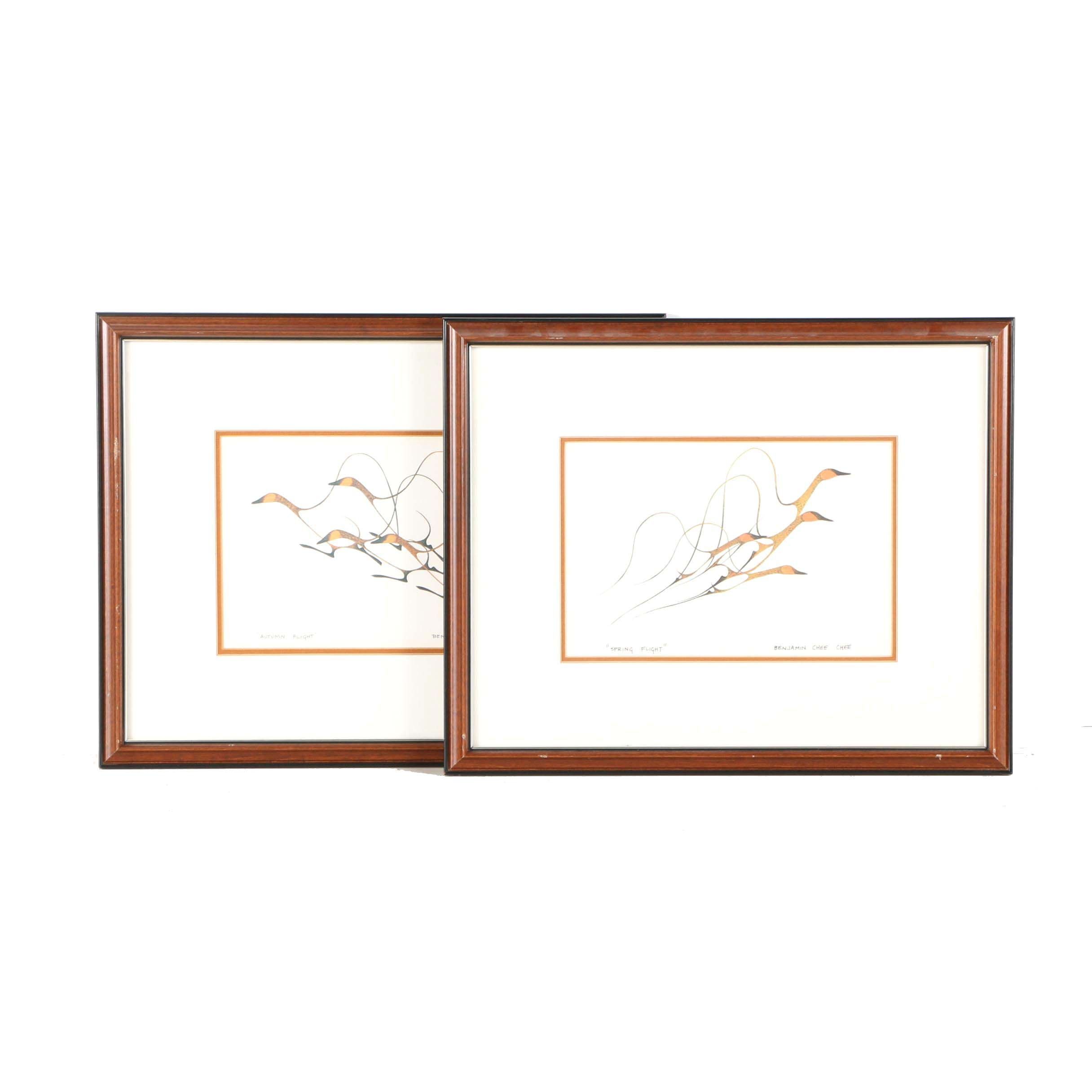 Two Offset Lithographs After Benjamin Chee Chee "Autumn Flight" and "Spring Flight"