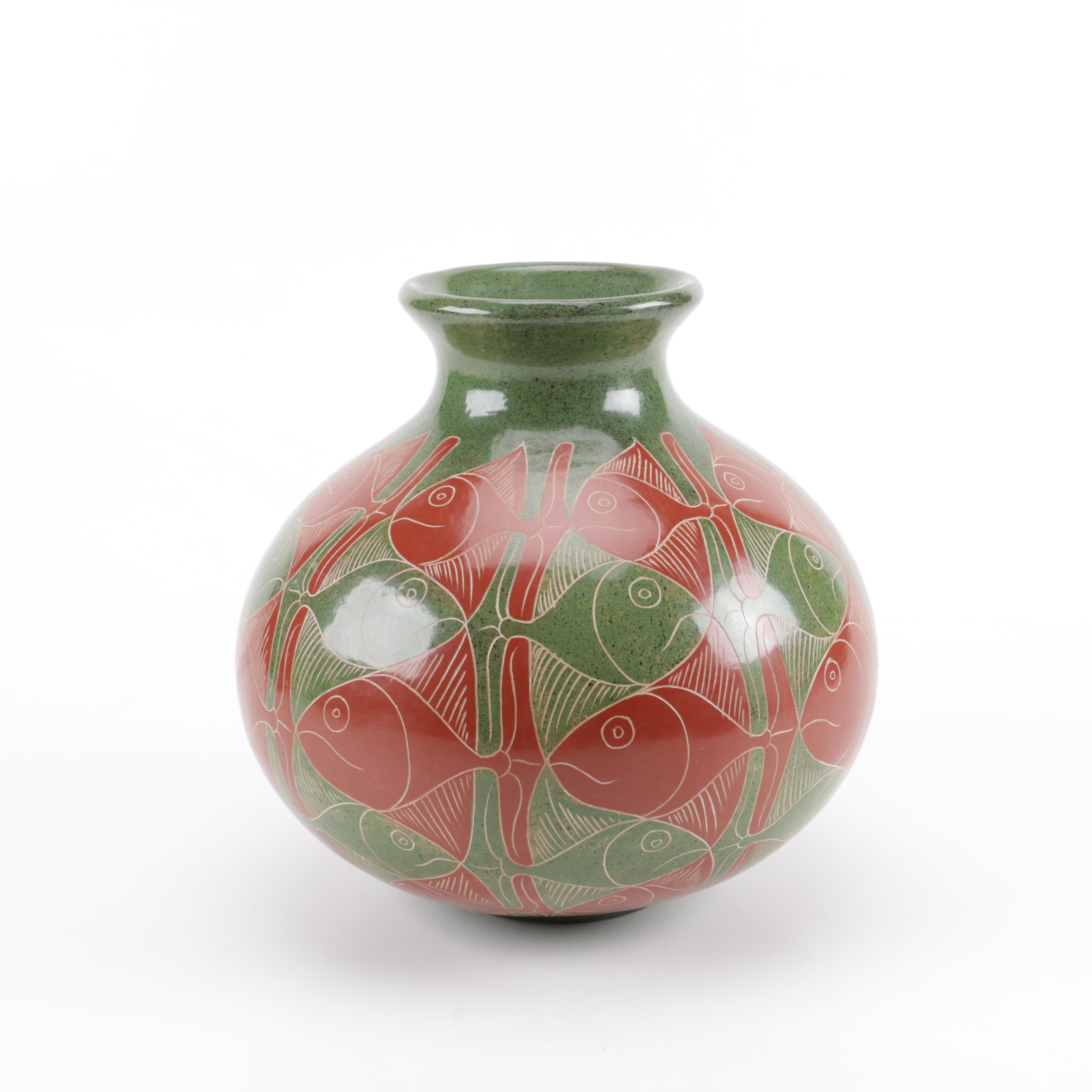 Handcrafted Stoneware Ecuadorian Vase