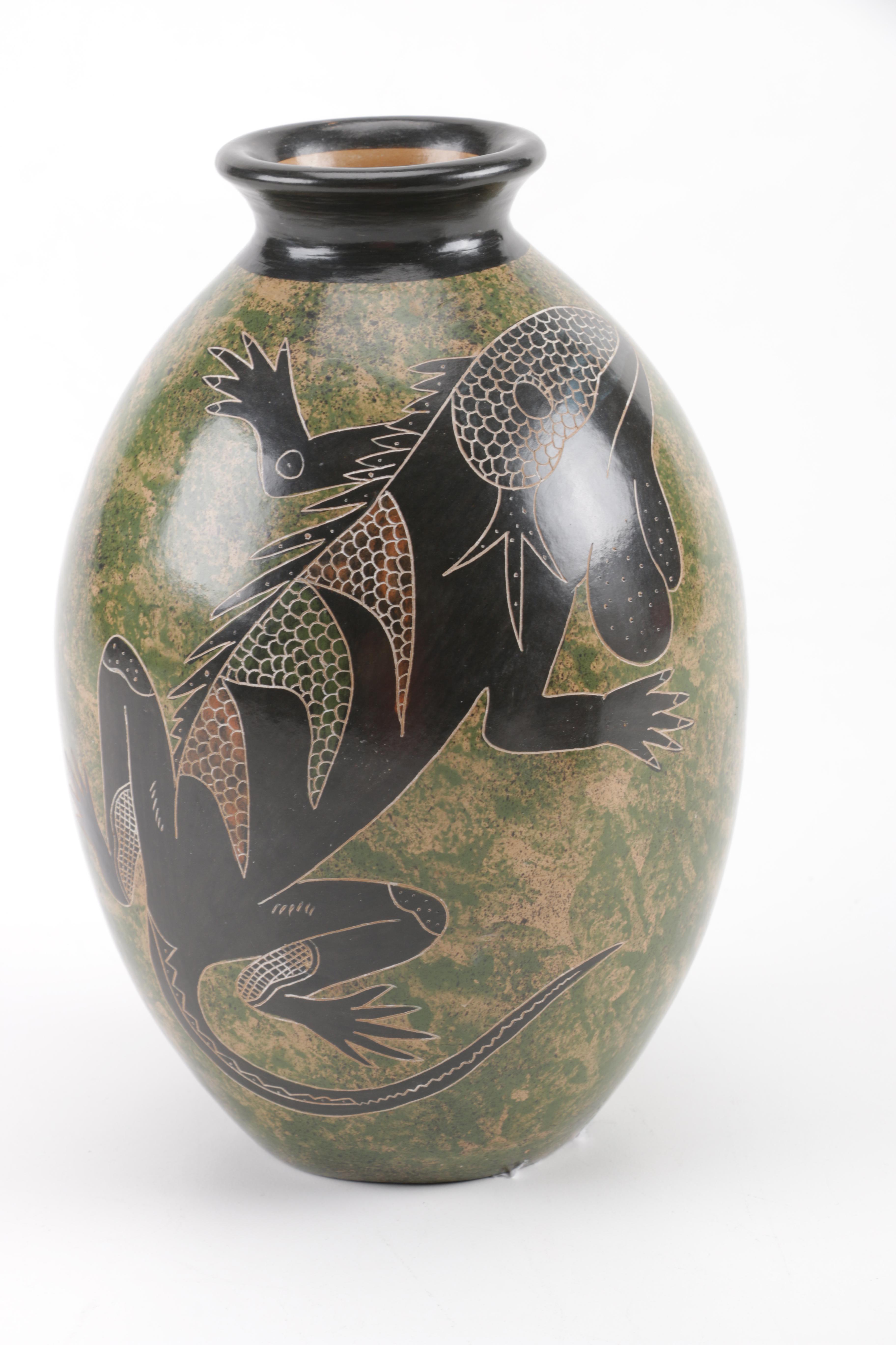 Pair of Handcrafted Stoneware Vases Including Ecuadorian