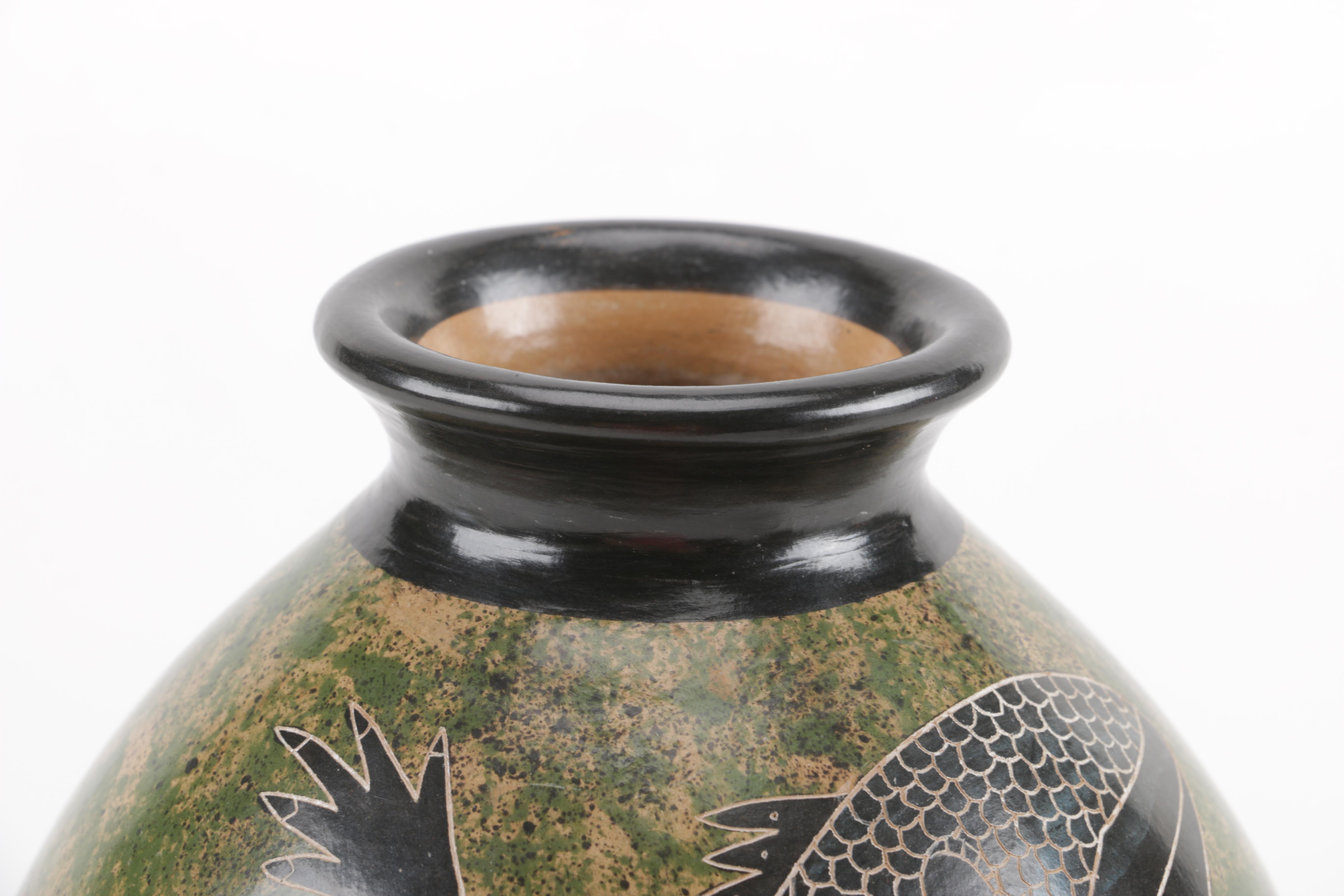 Pair of Handcrafted Stoneware Vases Including Ecuadorian