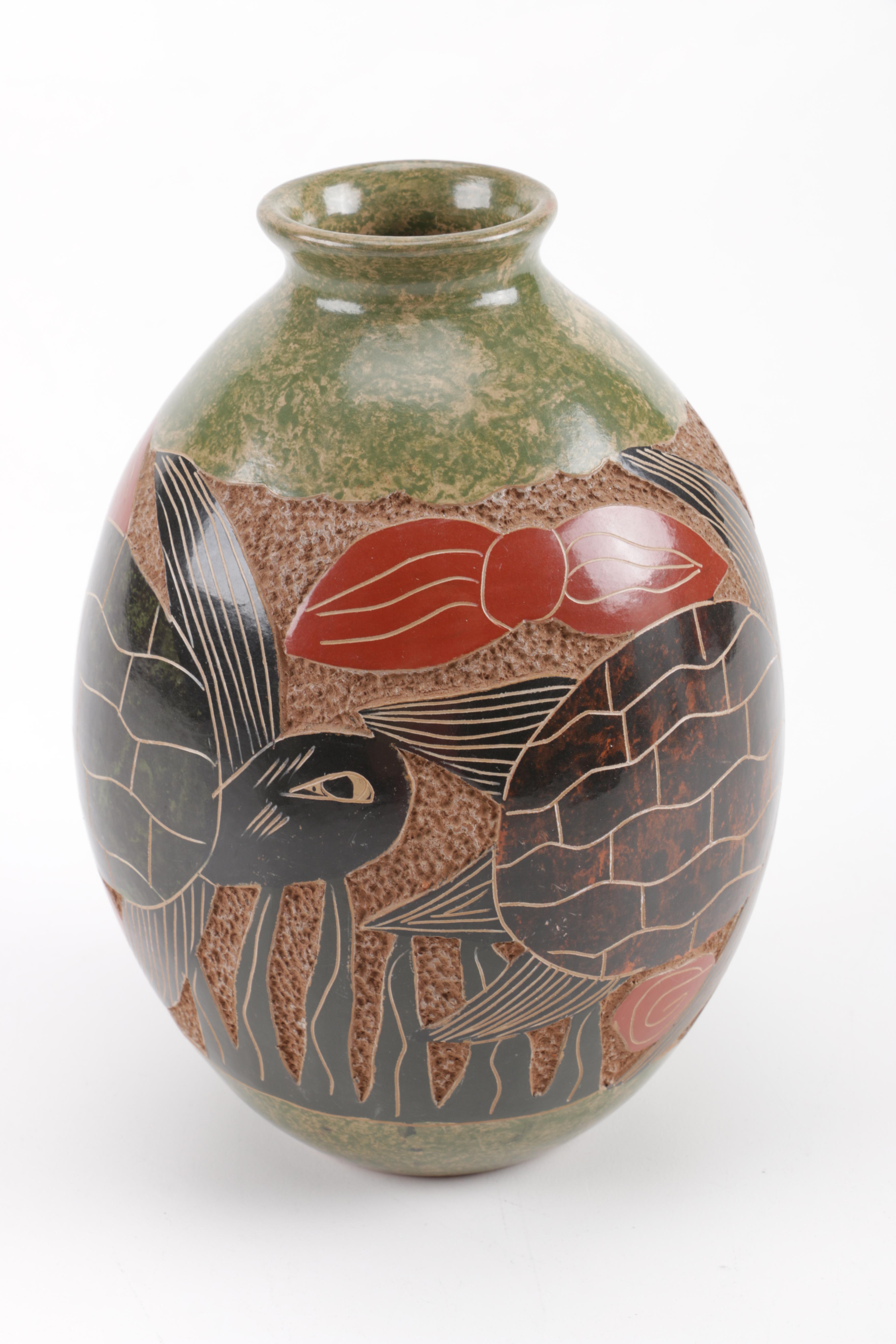 Pair of Handcrafted Stoneware Vases Including Ecuadorian