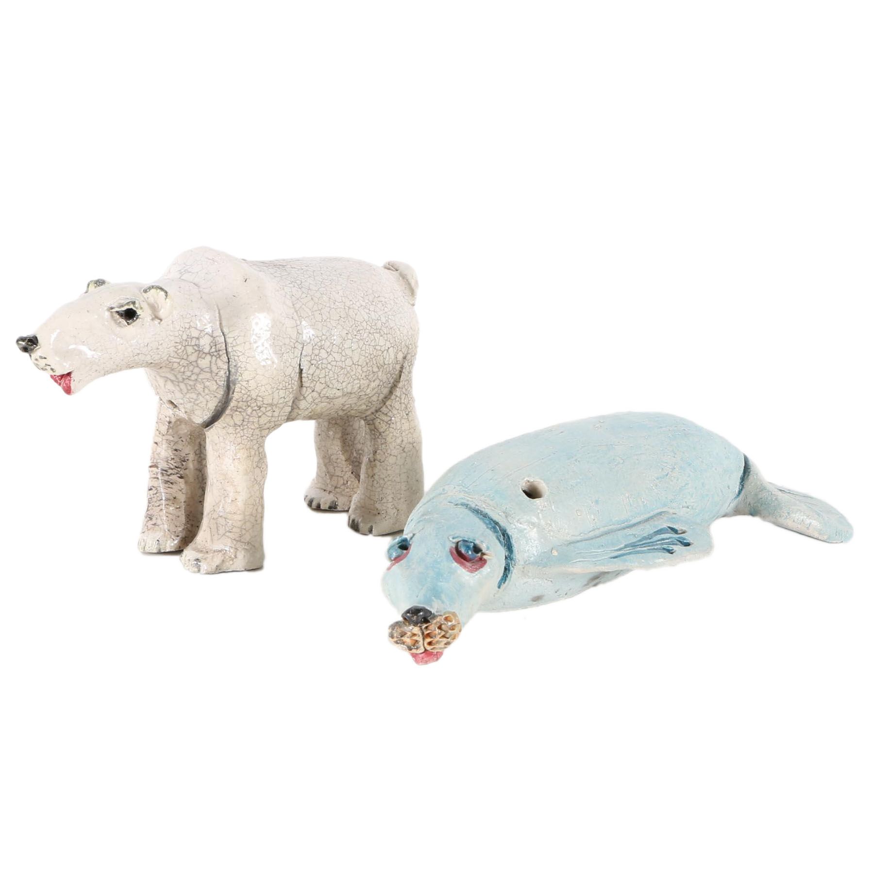 Chris Moses Ceramic Figurines of a Polar Bear and Sea Lion