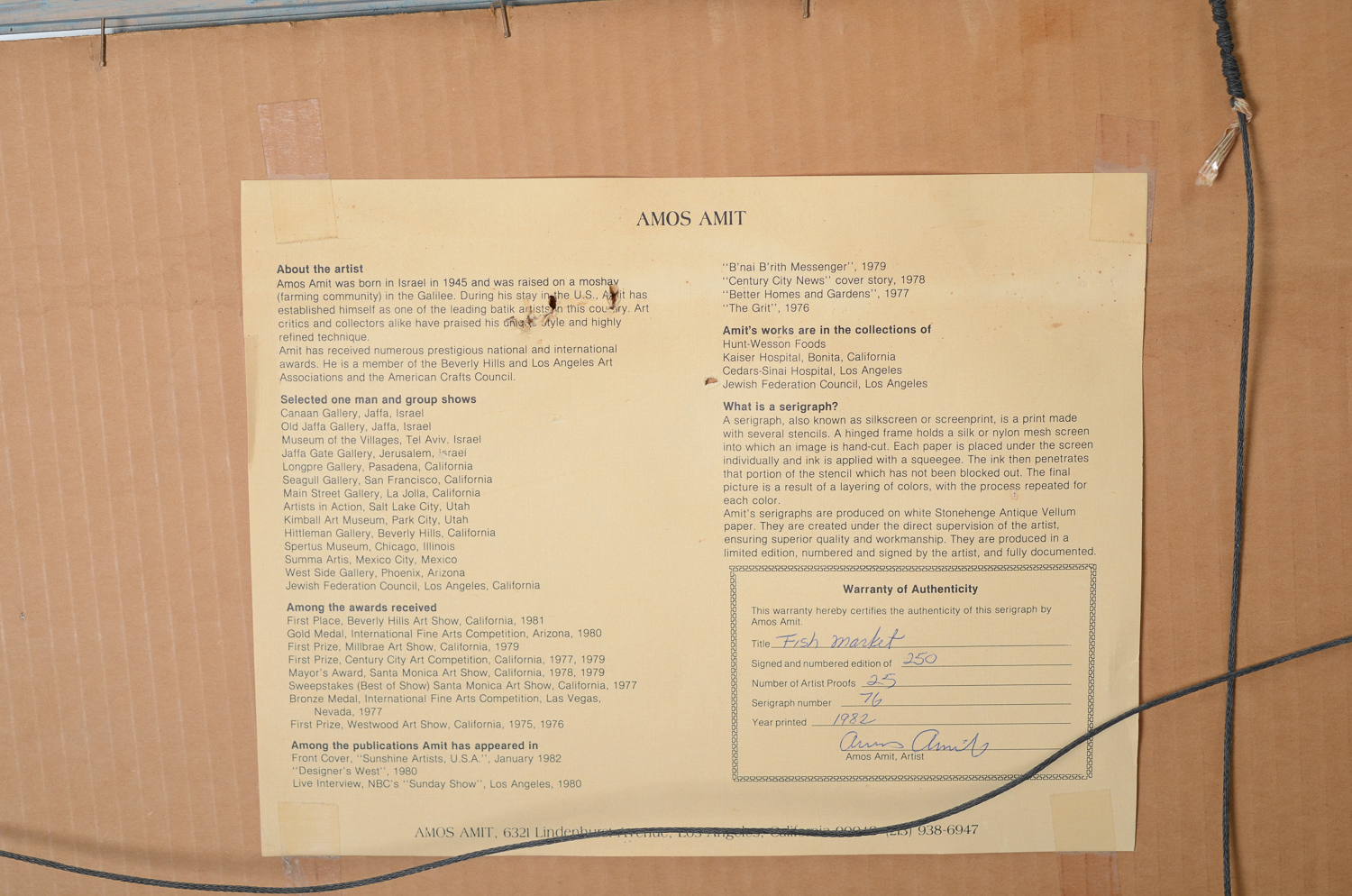 Amos Amit Limited Edition Serigraph "Fish Market"