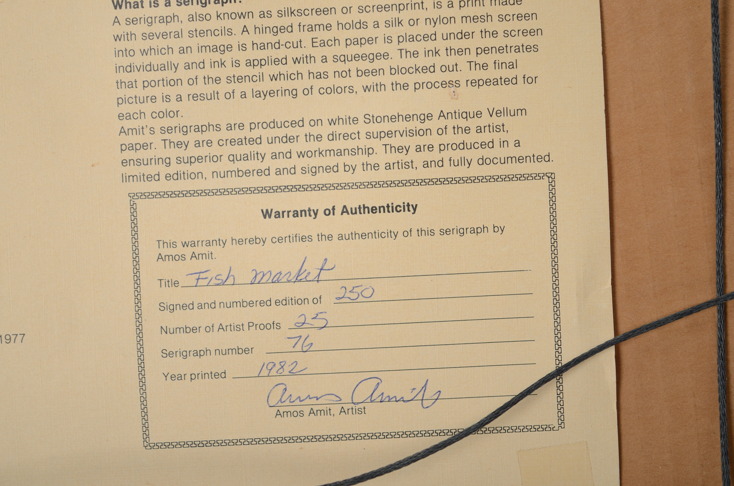 Amos Amit Limited Edition Serigraph "Fish Market"