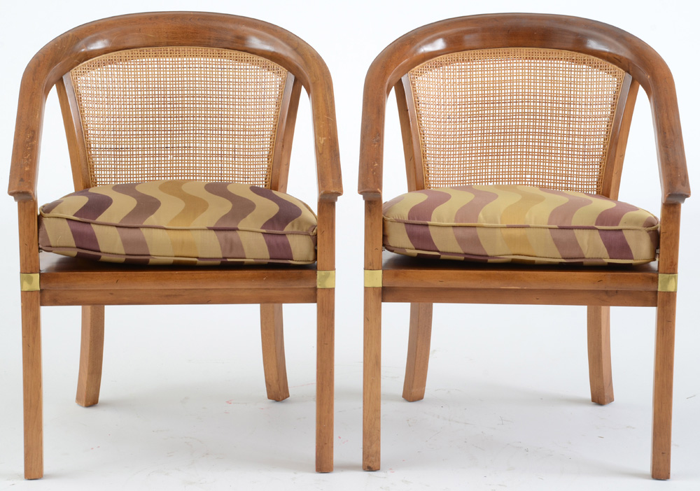 Pair of Walnut Caned Arm Chairs