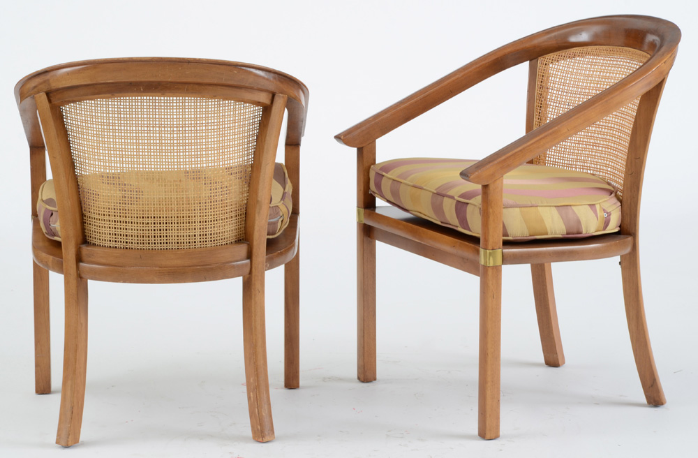 Pair of Walnut Caned Arm Chairs