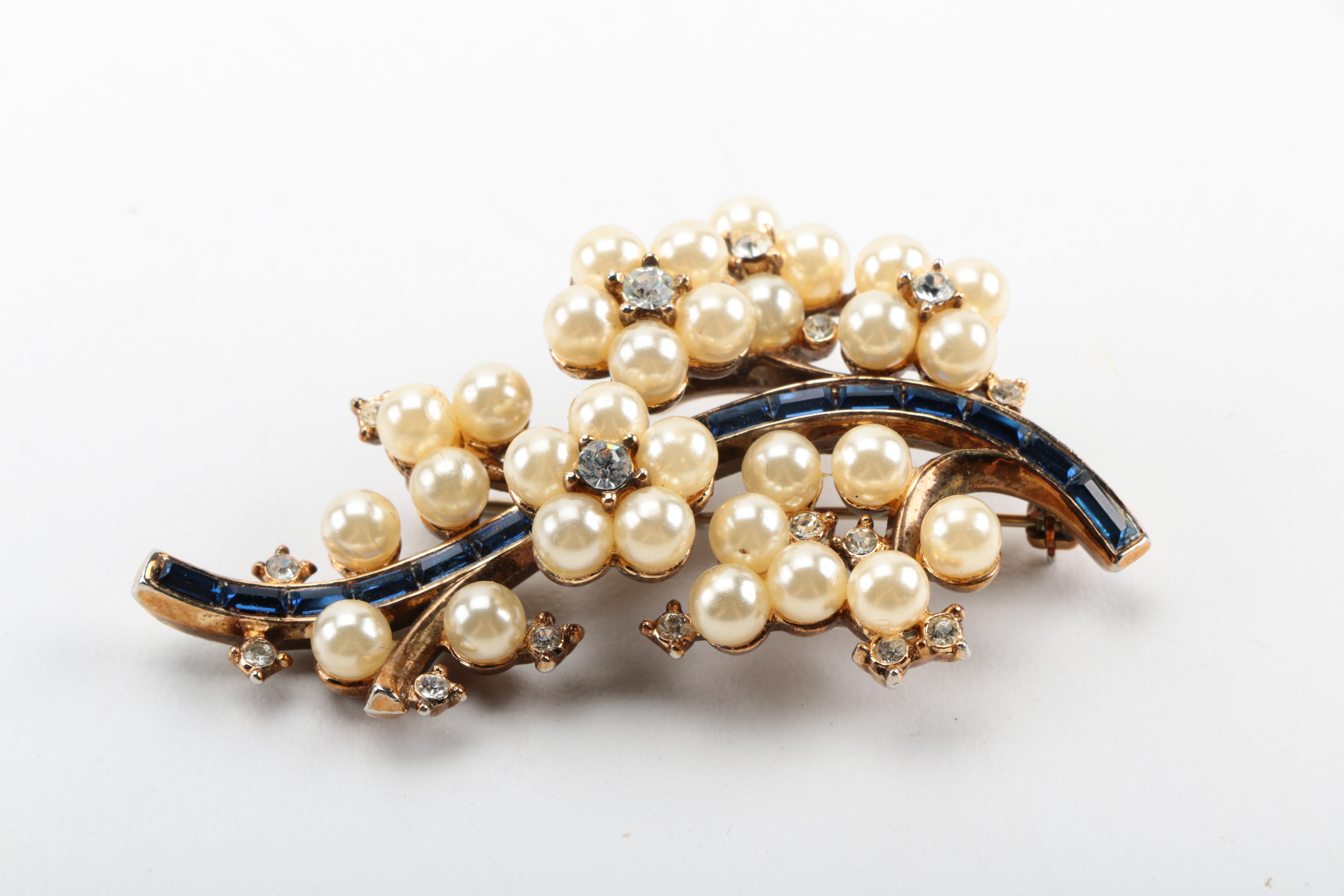 Vintage Trifari Brooch and Three Gold Tone Rings