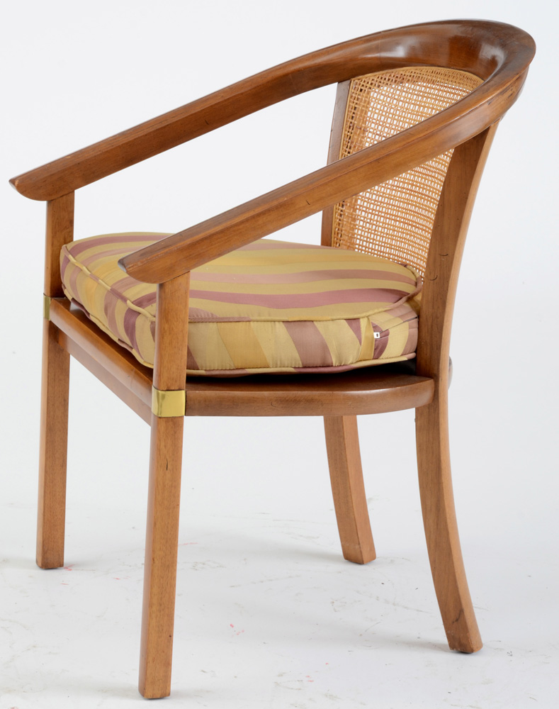 Pair of Walnut Caned Arm Chairs