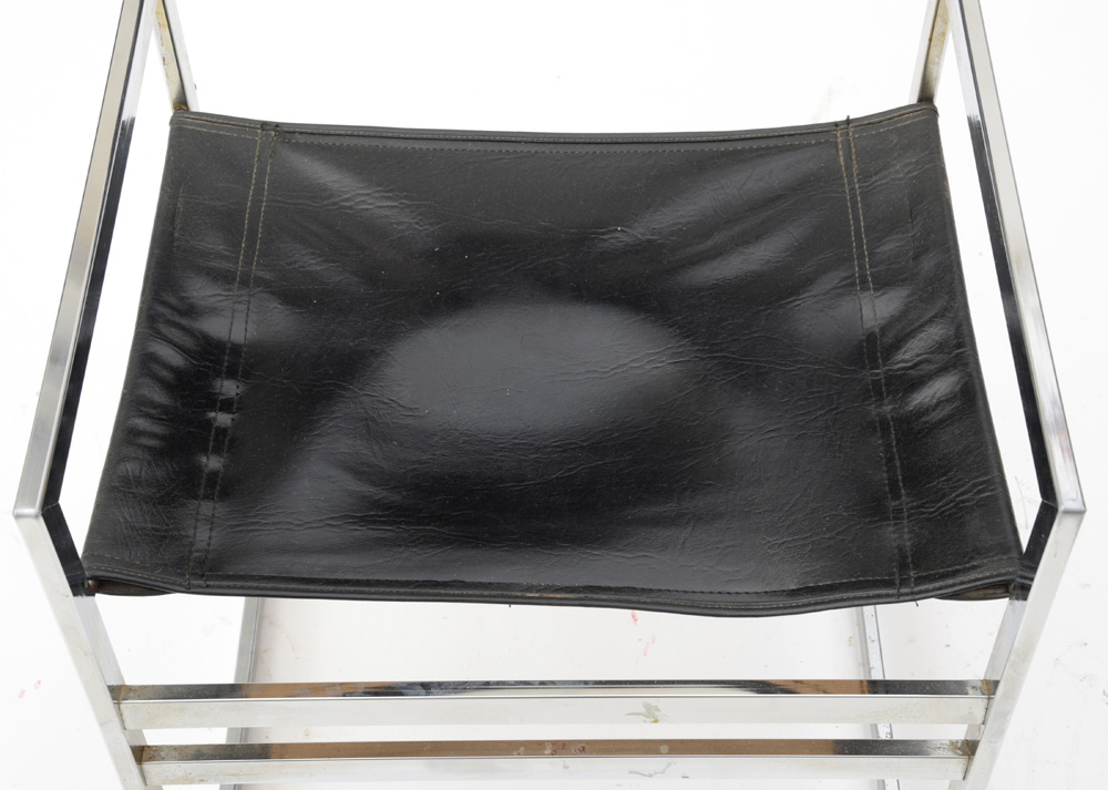 Chrome and Black Vinyl Arm Chair