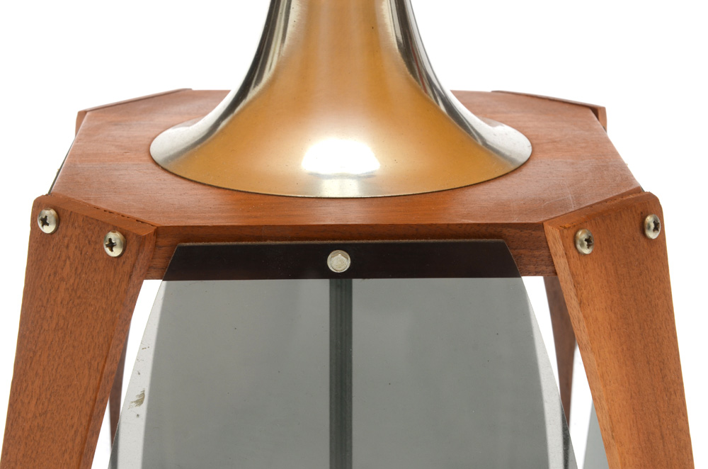 Mid Century Modern Walnut and Smoked Acrylic Paneled Lamps