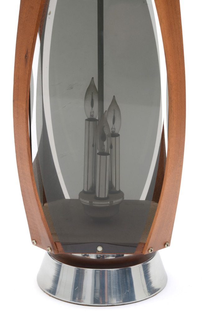 Mid Century Modern Walnut and Smoked Acrylic Paneled Lamps