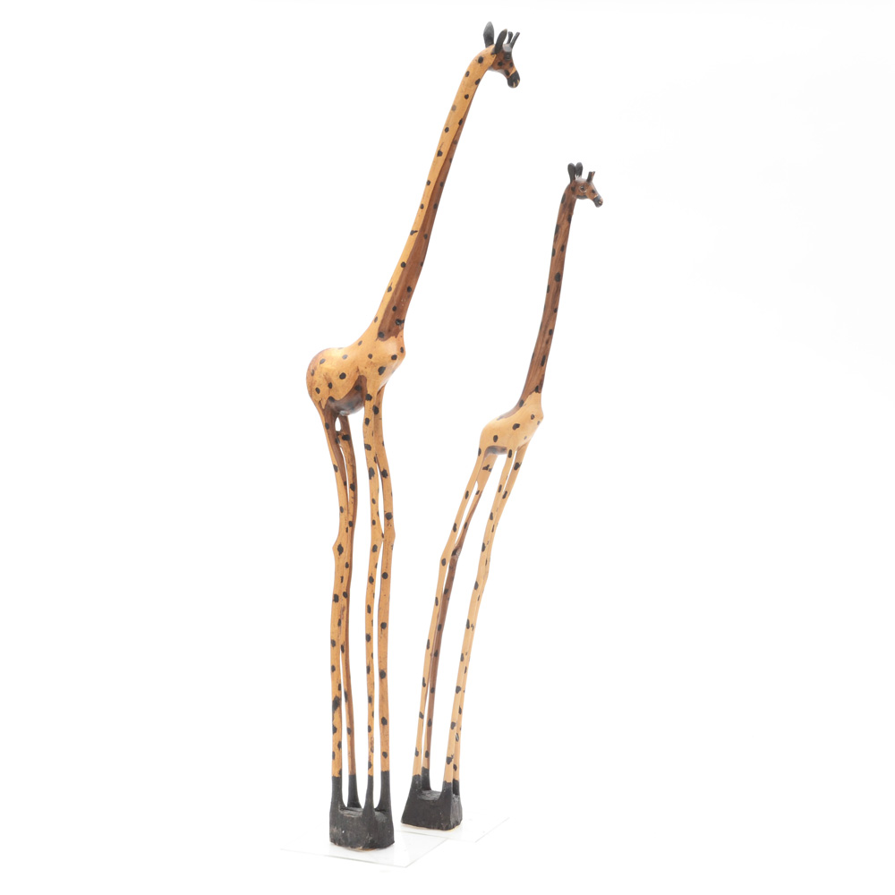 Carved Wood Giraffe Sculptures