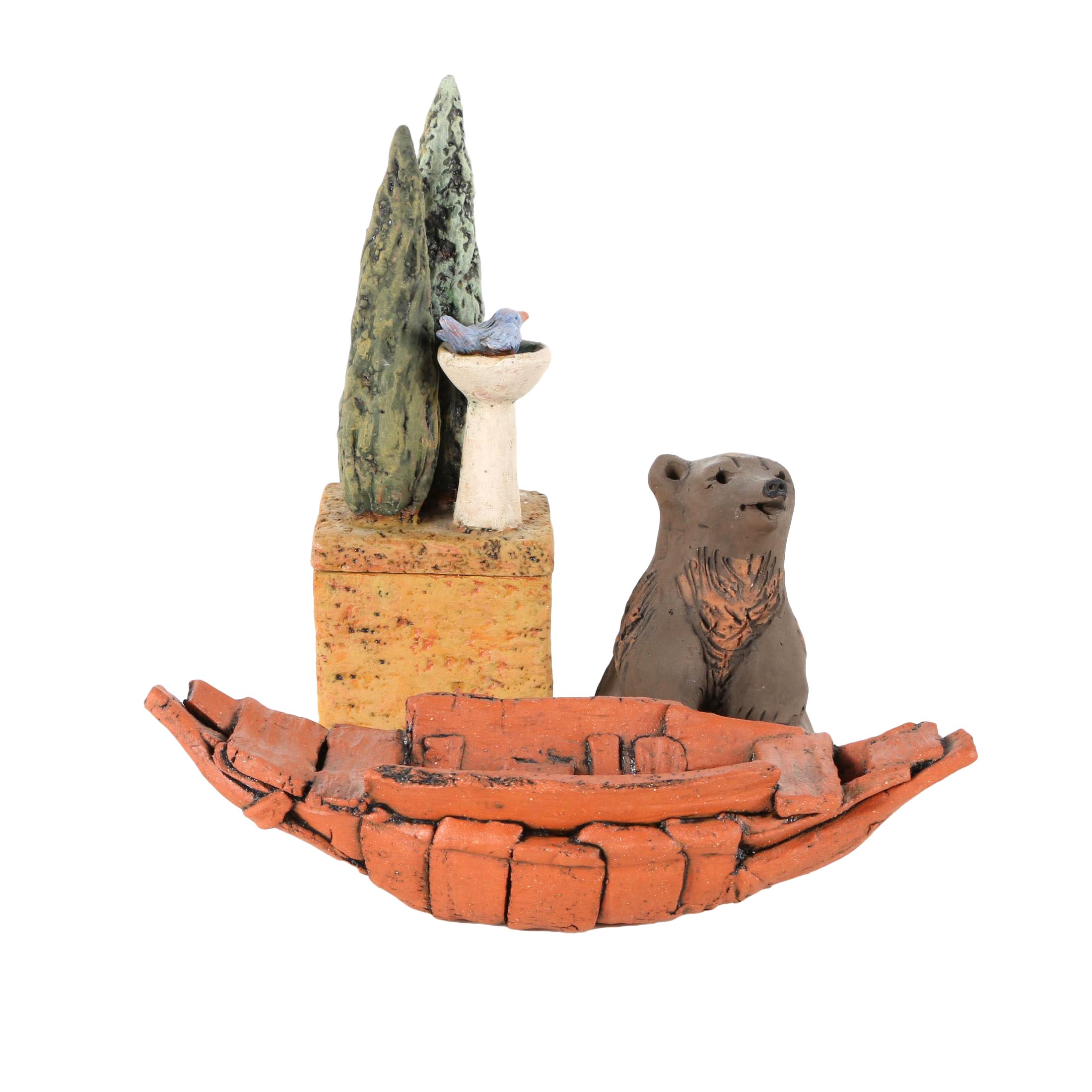 Assortment of Ceramic Sculptures Including Norsk Husflid Engros