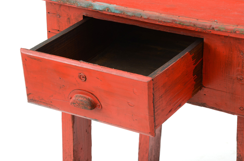 Red Painted Industrial Table