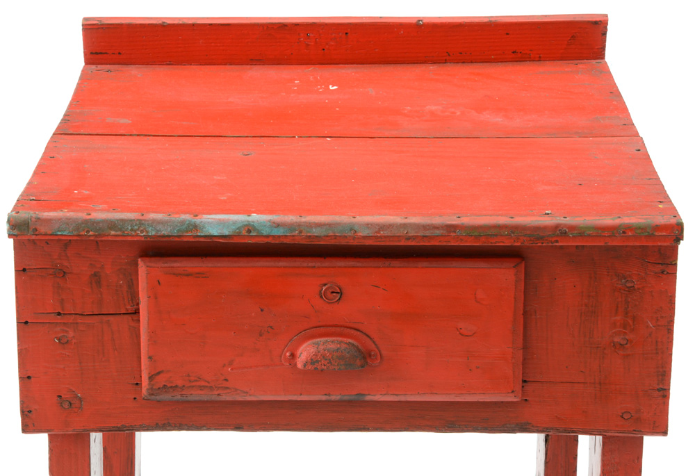 Red Painted Industrial Table