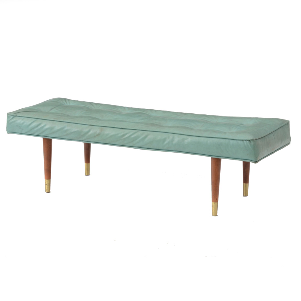 Turquoise Vinyl Mid-Century Bench