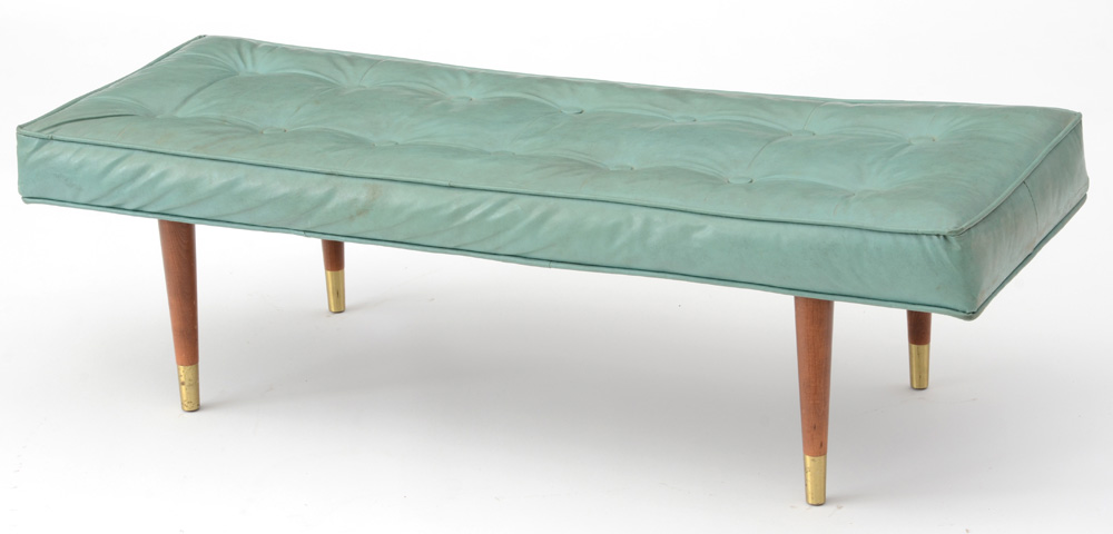 Turquoise Vinyl Mid-Century Bench