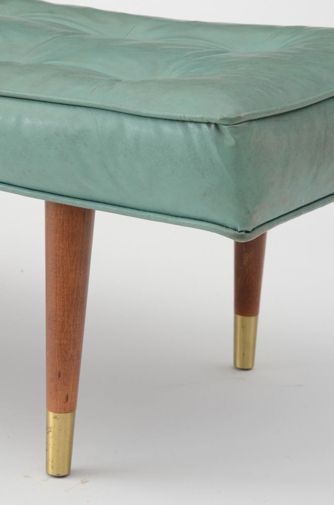 Turquoise Vinyl Mid-Century Bench