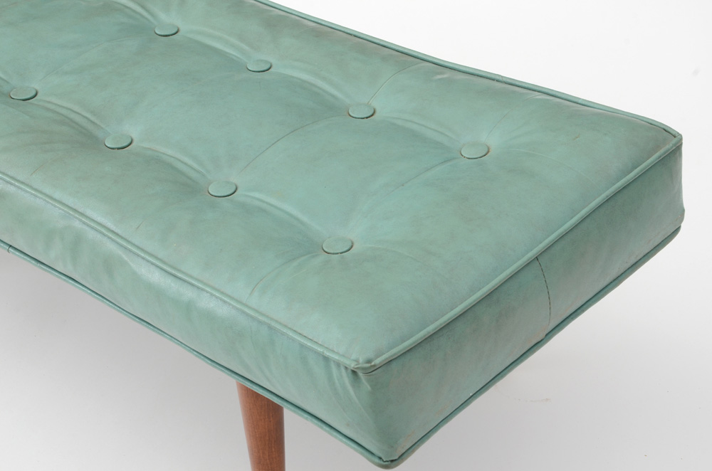 Turquoise Vinyl Mid-Century Bench