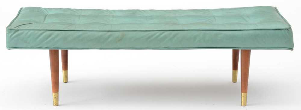 Turquoise Vinyl Mid-Century Bench