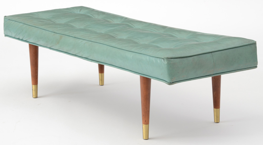 Turquoise Vinyl Mid-Century Bench