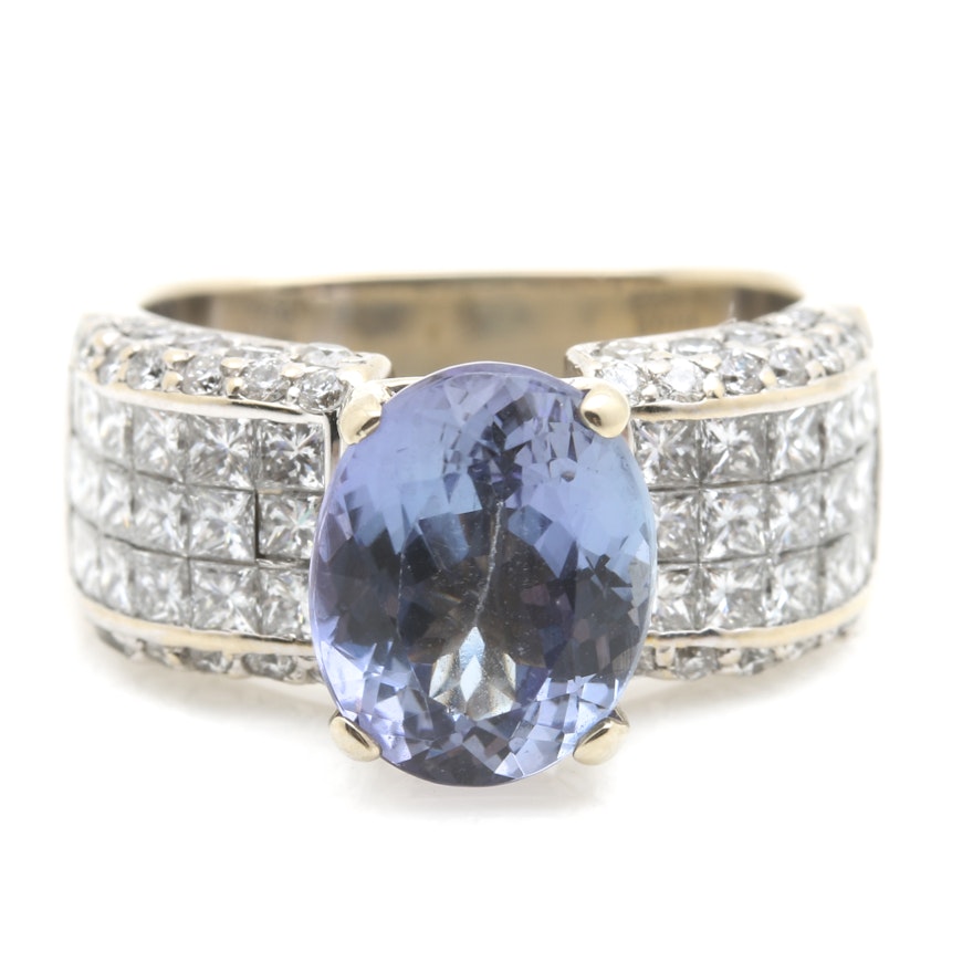 18K White Gold 3.30 CT Tanzanite and 1.90 CTW Diamond Ring