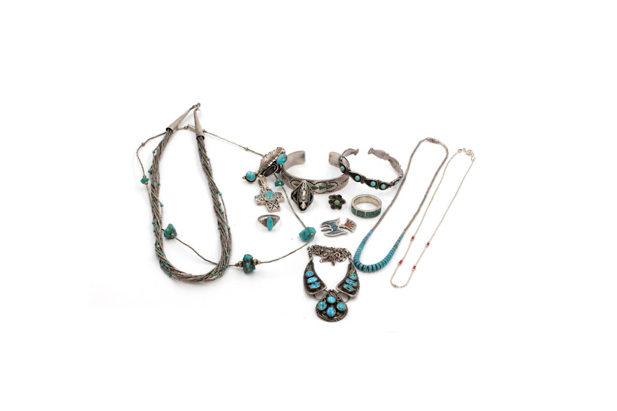 800 Silver Turquoise and Coral Jewelry