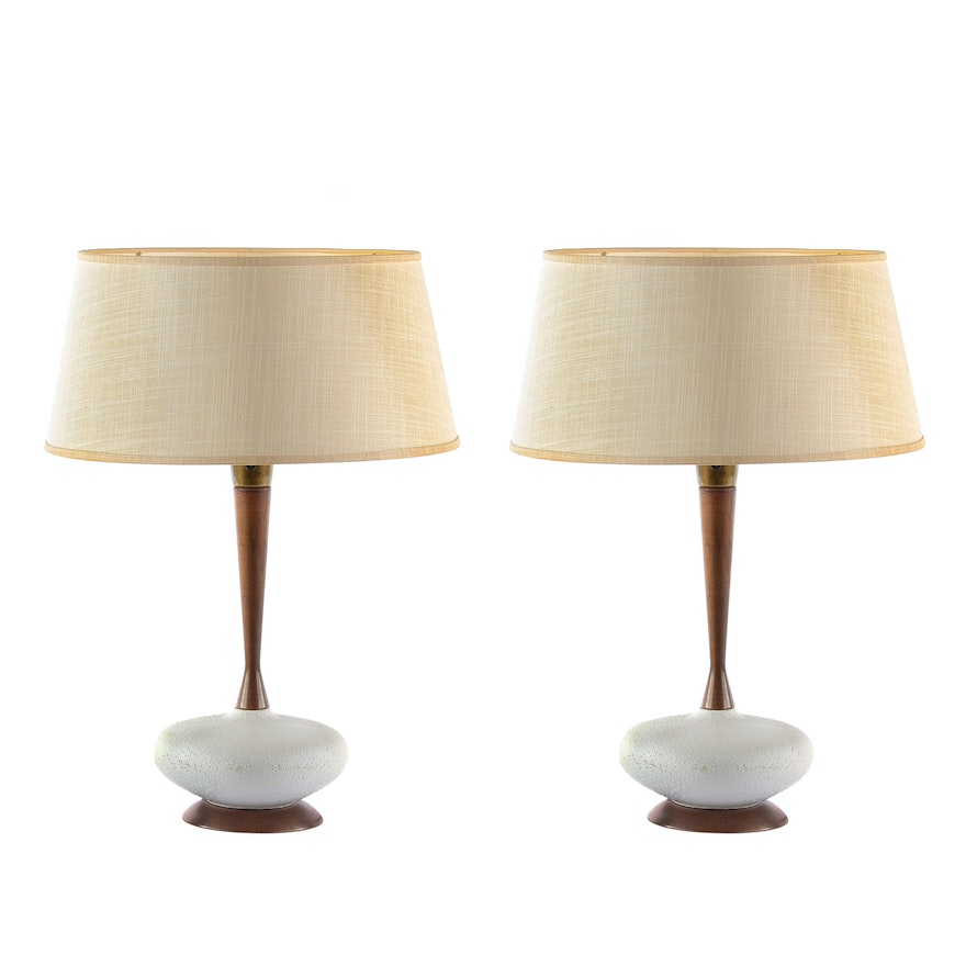 Mid Century Modern Wood and Ceramic Table Lamps