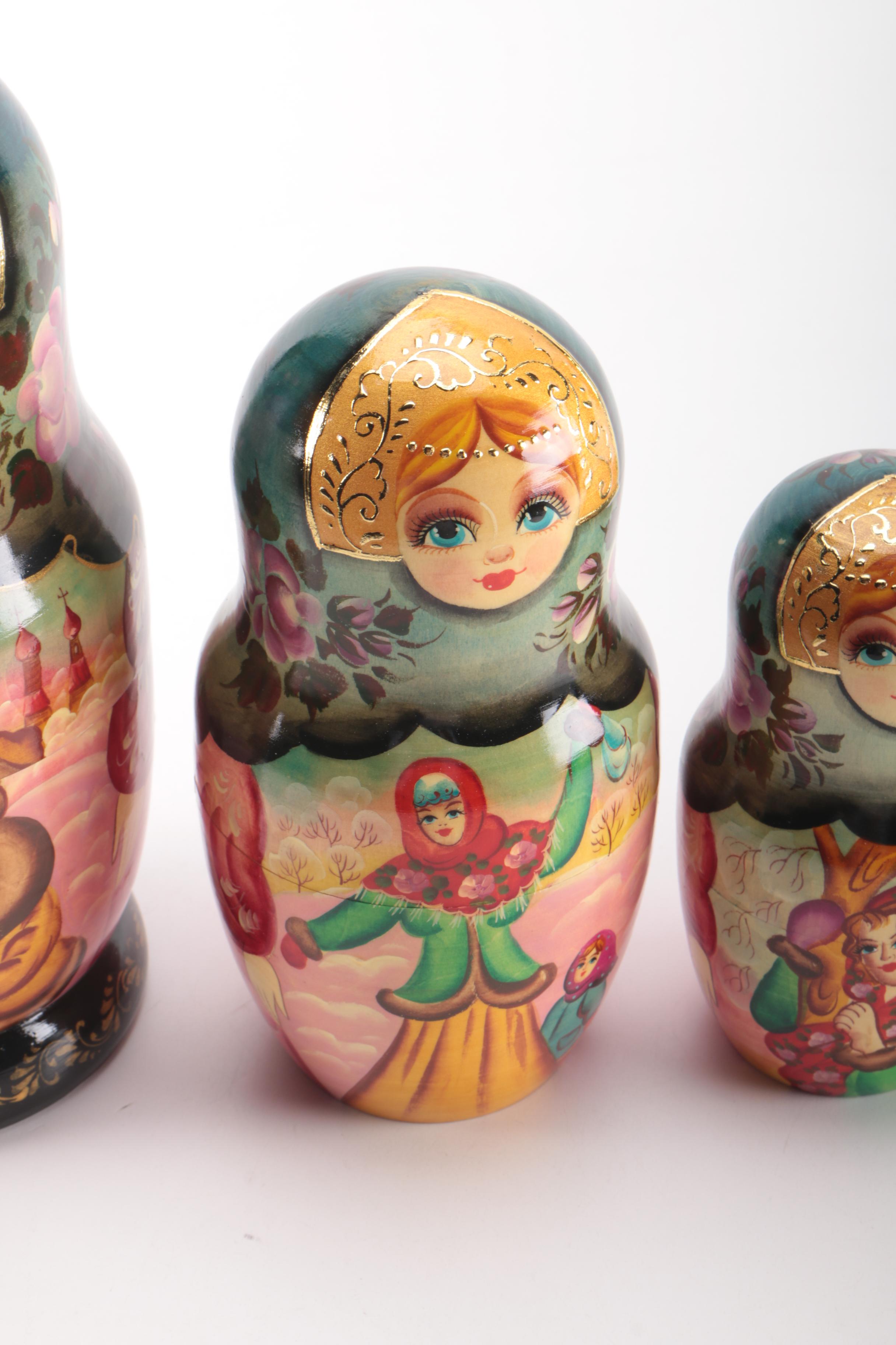 Plastic Russian Nesting Doll With Winter Scenes