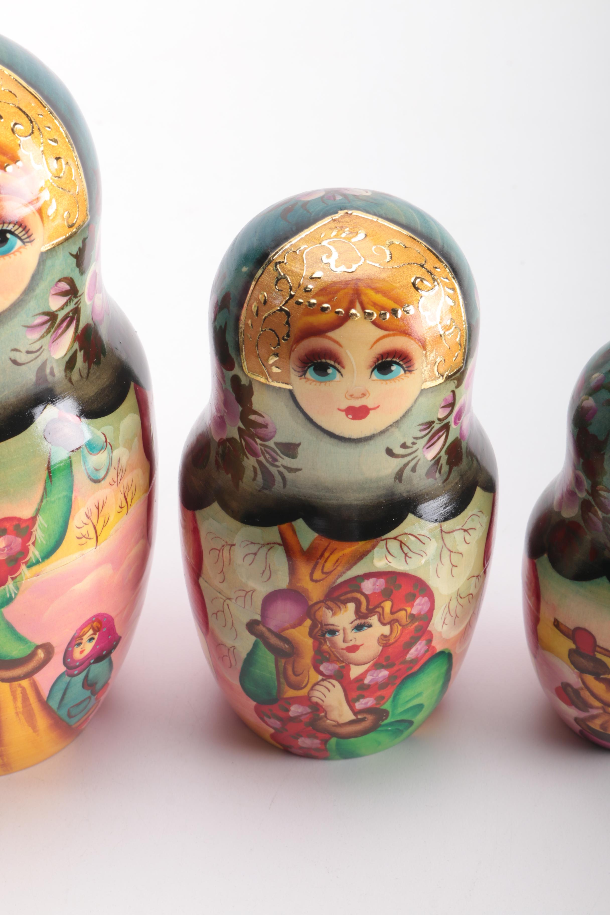 Plastic Russian Nesting Doll With Winter Scenes