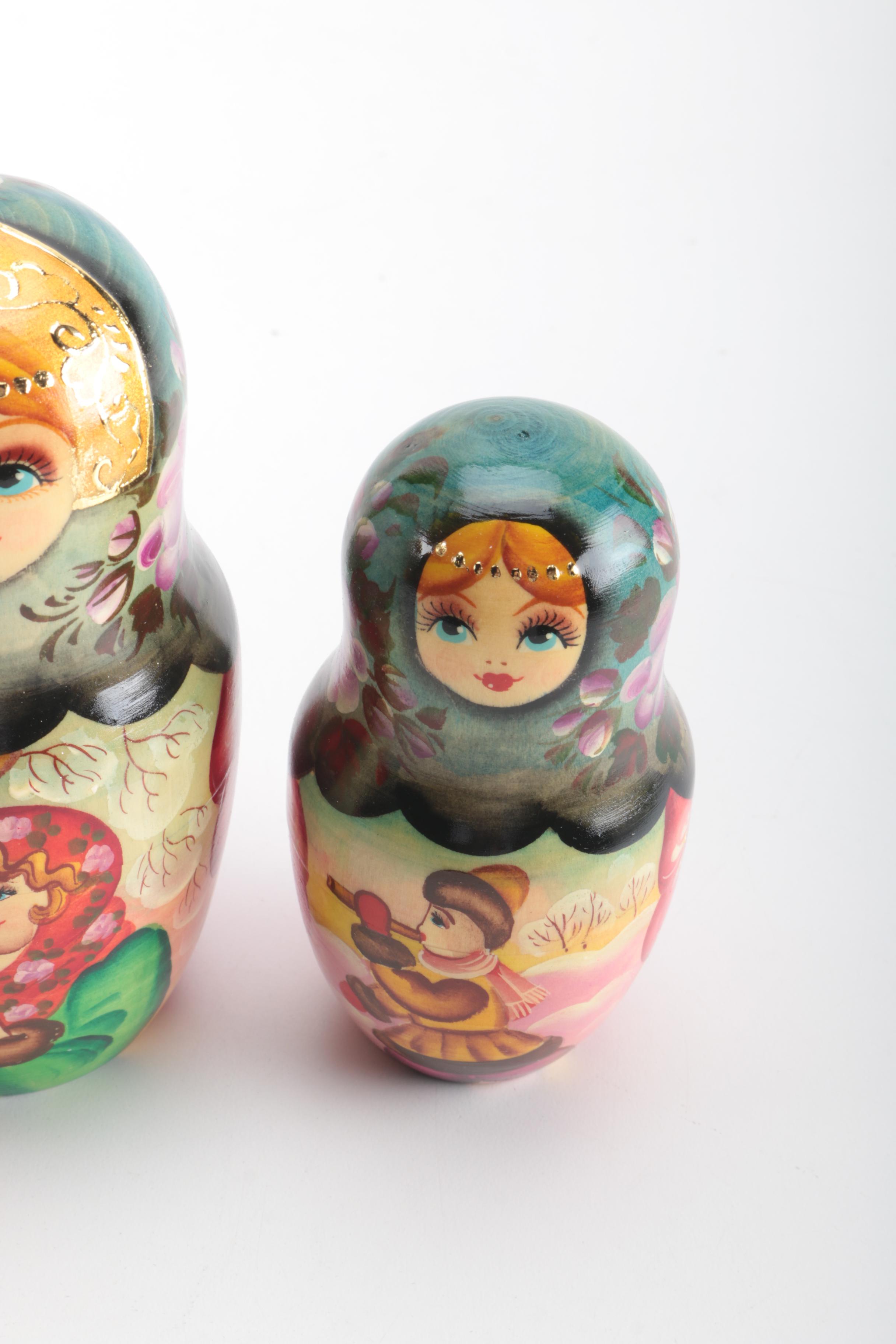 Plastic Russian Nesting Doll With Winter Scenes