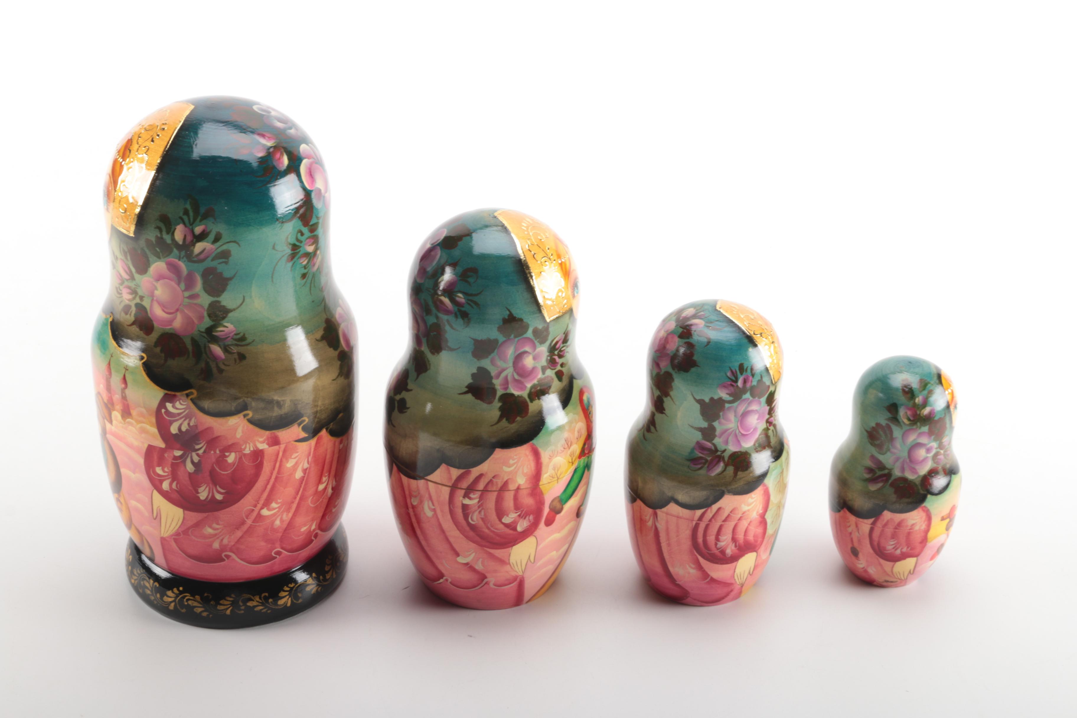 Plastic Russian Nesting Doll With Winter Scenes