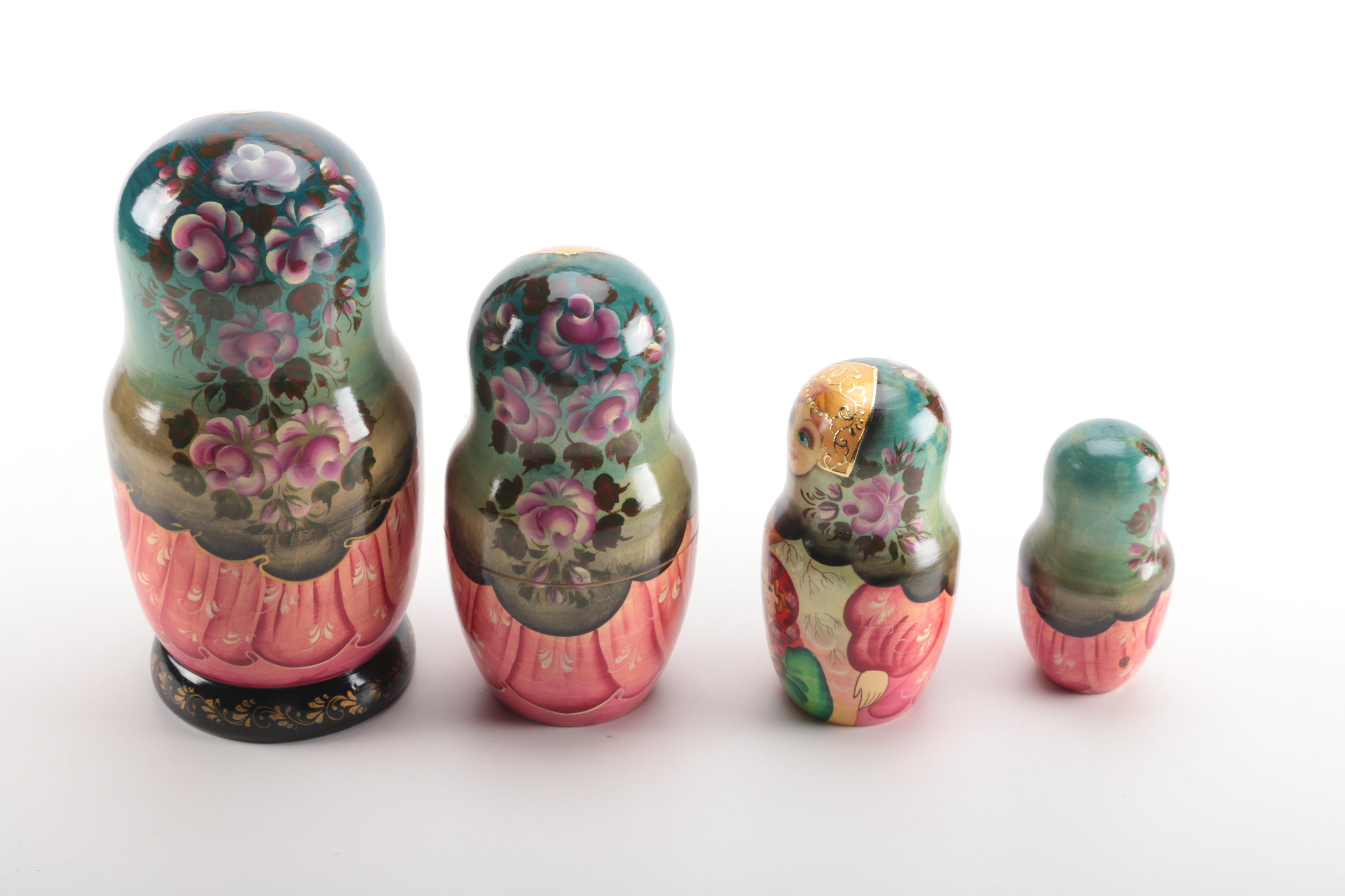 Plastic Russian Nesting Doll With Winter Scenes