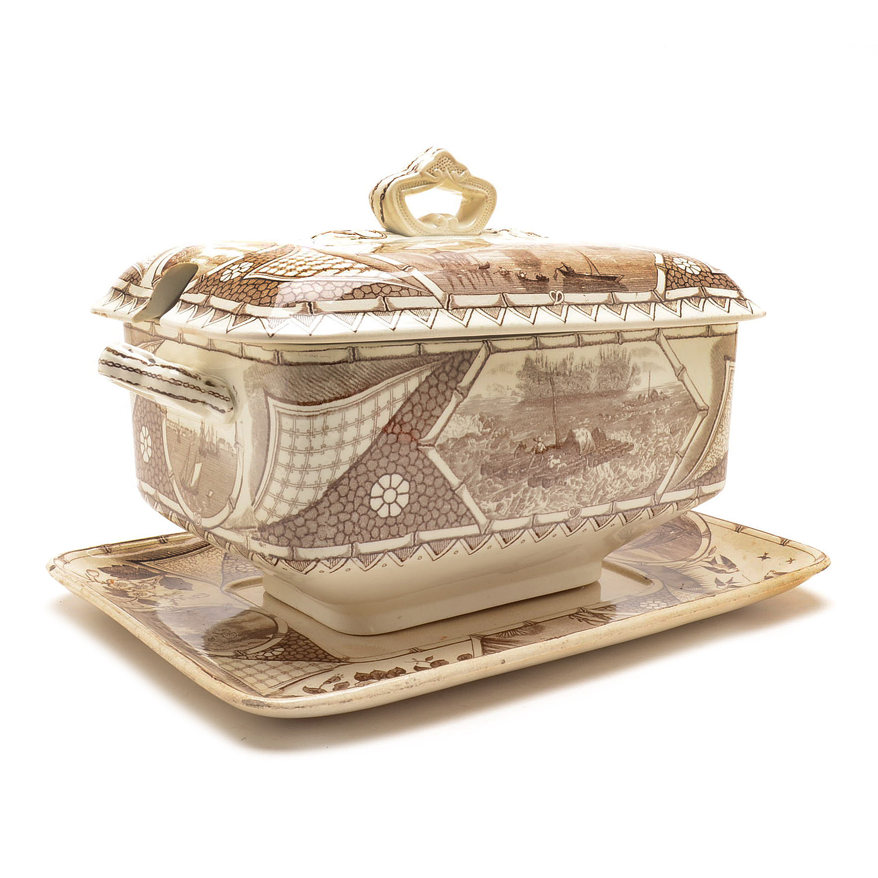 Antique  G. W. Turner and Sons Transferware "Phileau" Tureen