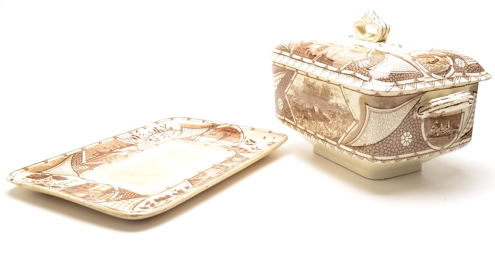 Antique  G. W. Turner and Sons Transferware "Phileau" Tureen