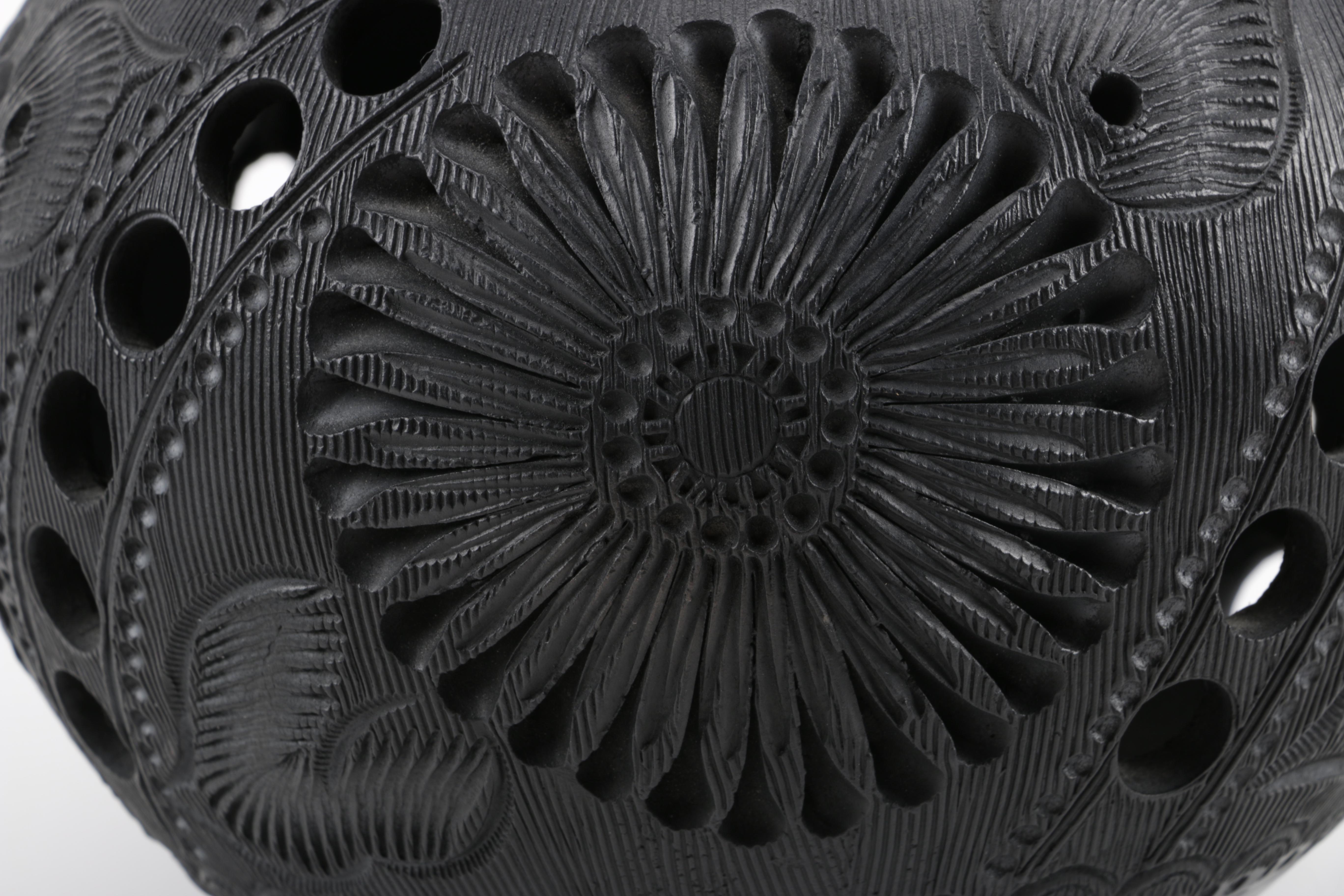 Pair of Black Oaxacan Mexican Carved Clay Vases