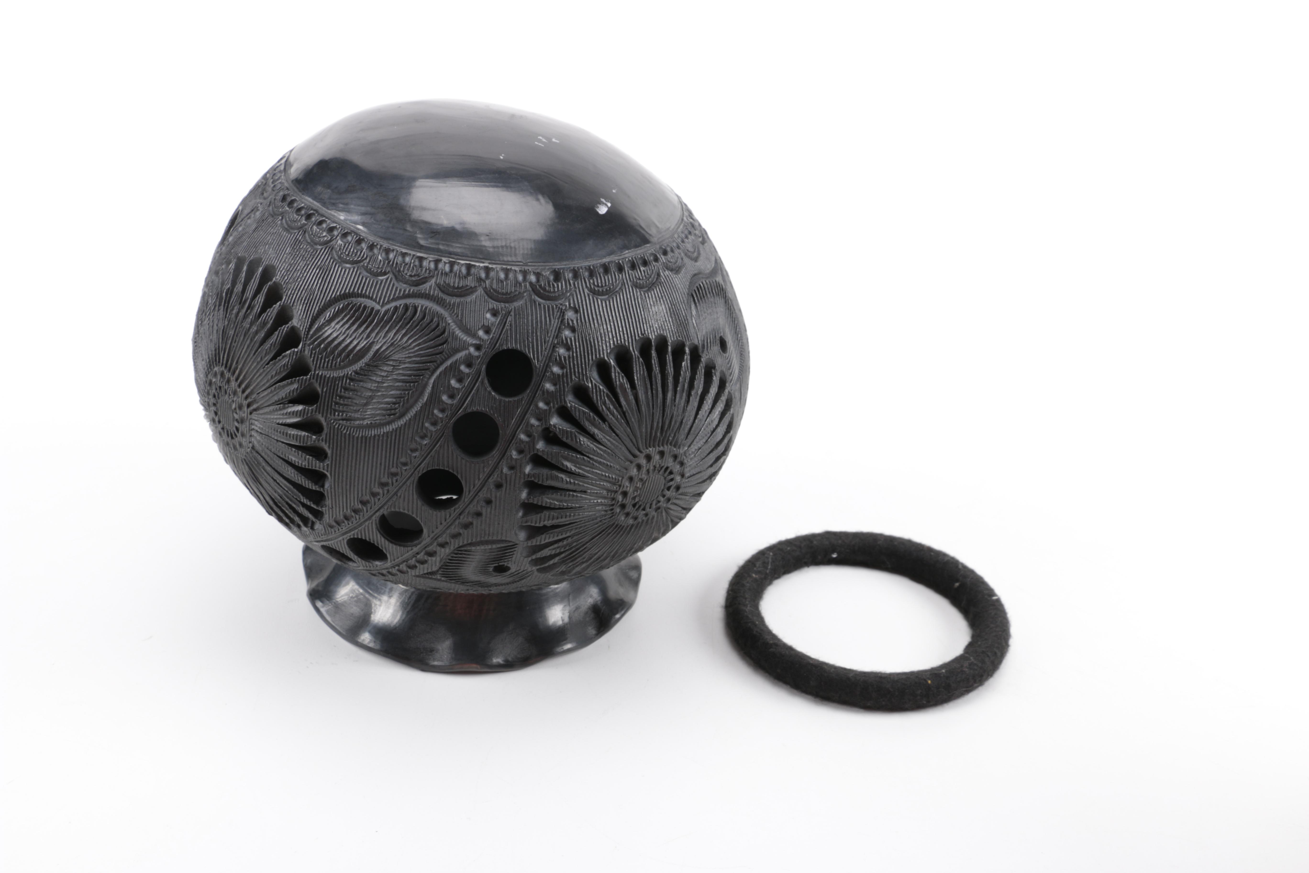 Pair of Black Oaxacan Mexican Carved Clay Vases