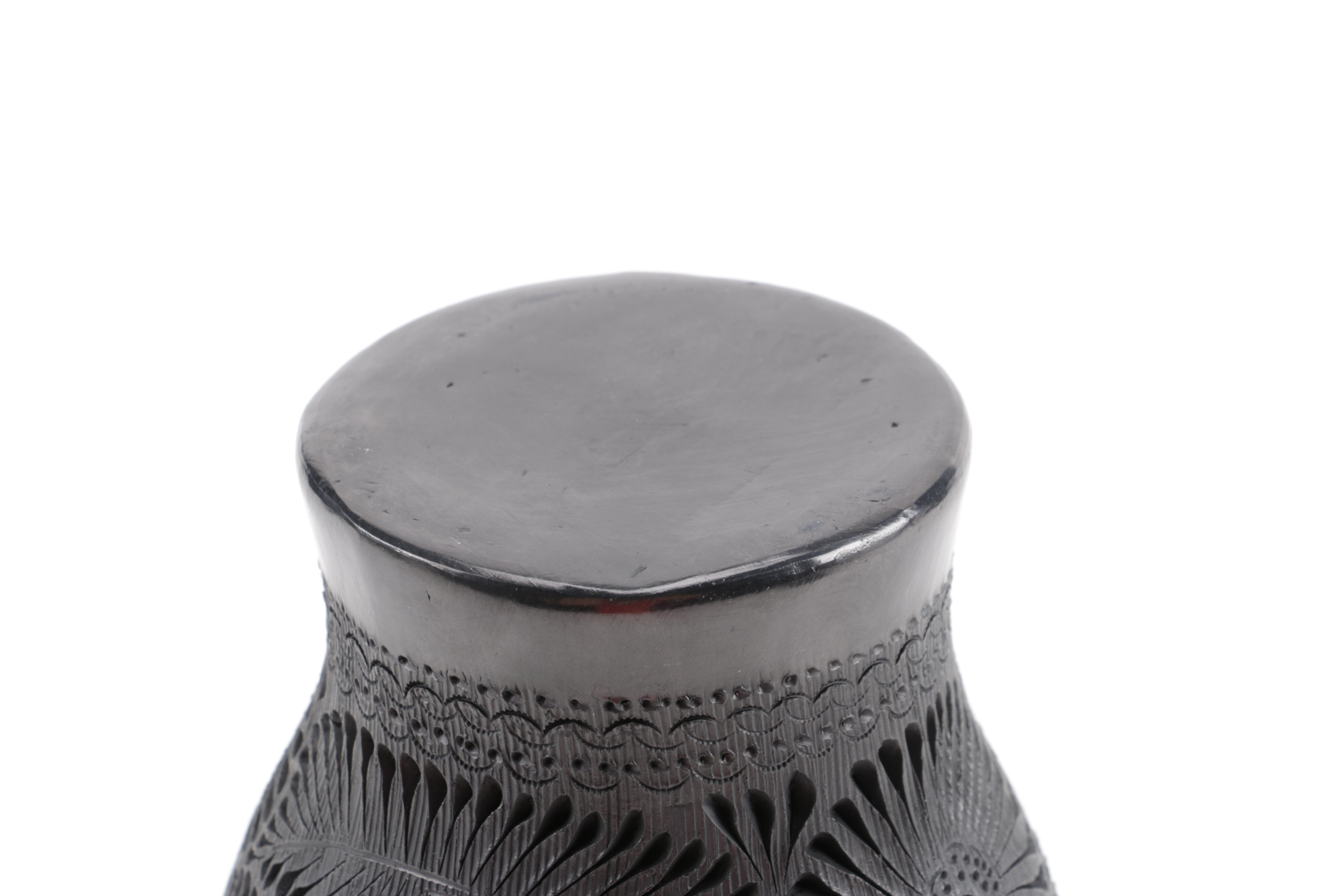 Pair of Black Oaxacan Mexican Carved Clay Vases