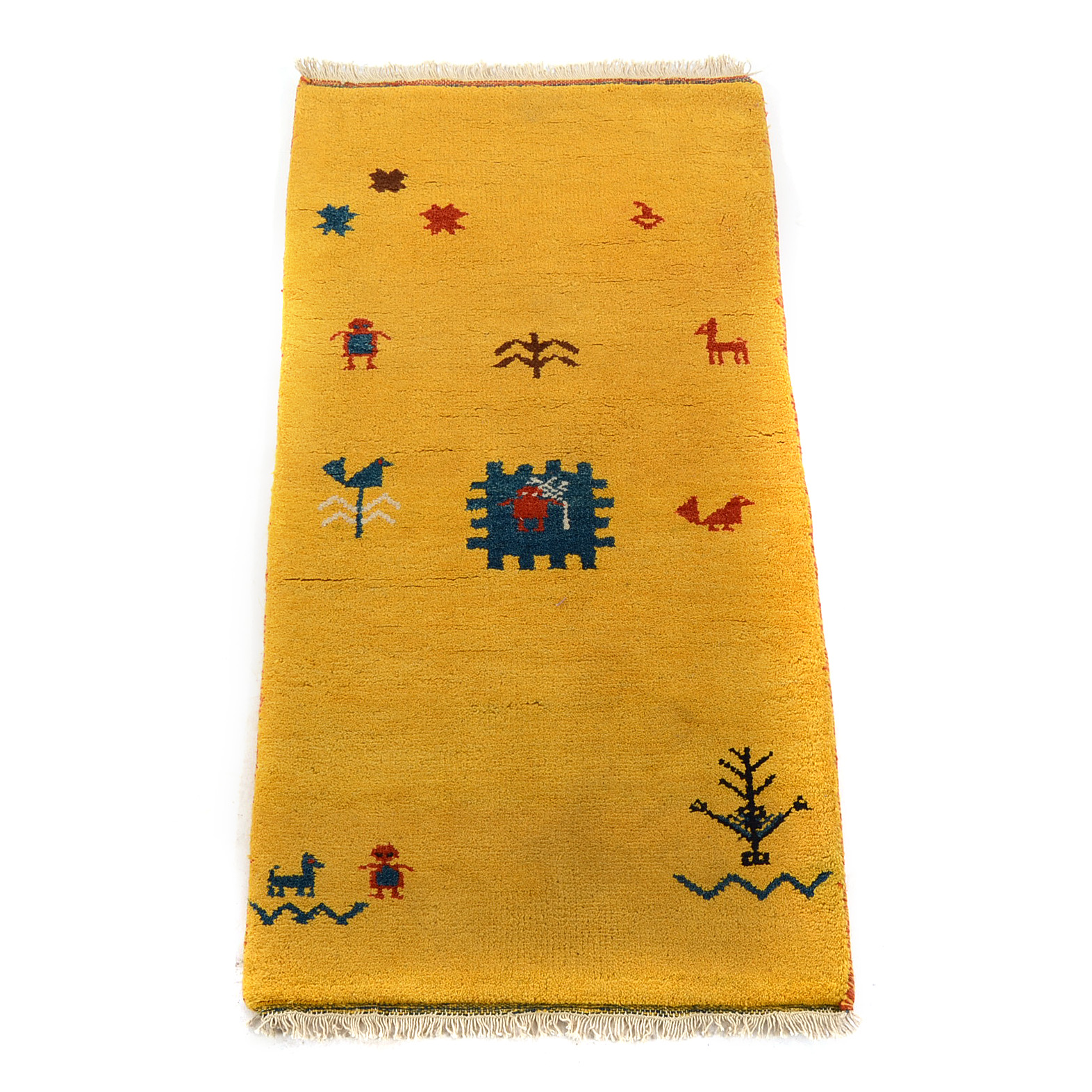 Persian Hand-Knotted Gabbeh High-Pile Wool Accent Rug